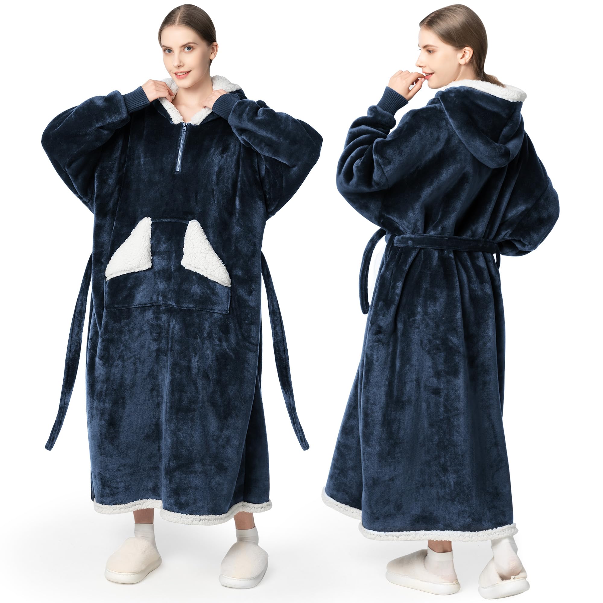 Touchat Wearable Blanket Hoodie, Oversized Sherpa Fleece Sweatshirt Blanket with Giant Hood Pocket and Sleeves for Adult, Warm & Cozy Grey Blanket Gifts for Women