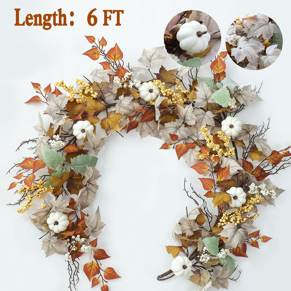 Mizii Artificial Sunflower Garland 6FT Fake Silk Sunflowers Flower Garland Autumn Hanging Vines Decorations for Kitchen Table Centerpieces Room Wall Party Wedding Birthday Fall Decor (Orange)