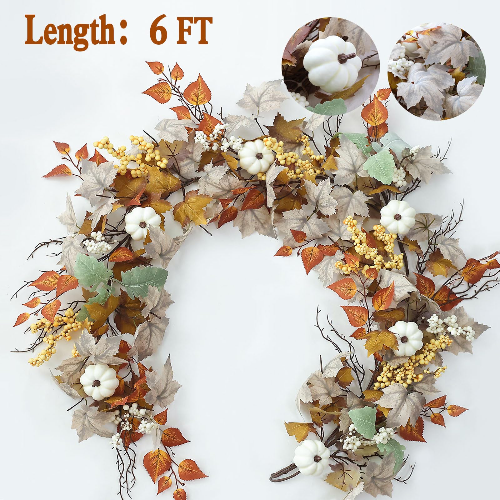 Mizii Artificial Sunflower Garland 6FT Fake Silk Sunflowers Flower Garland Autumn Hanging Vines Decorations for Kitchen Table Centerpieces Room Wall Party Wedding Birthday Fall Decor (Orange)