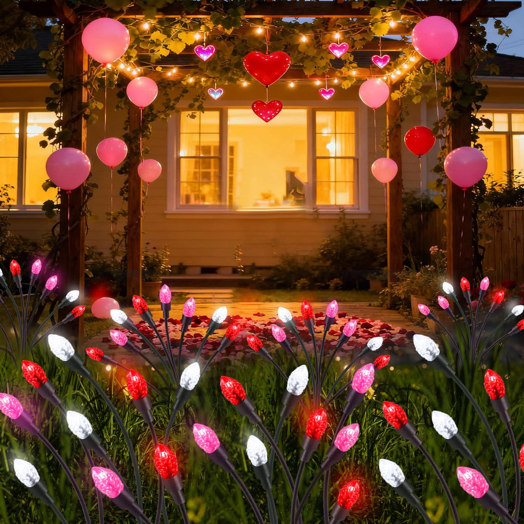 Rossesay 4 Pcs St Patricks Day Outdoor Decorations Solar Lights Waterproof Green 48 LED Swaying Pathway Firefly Stake Lights for Outside Yard Garden Lawn Decorations(Green White,Pine Cone)