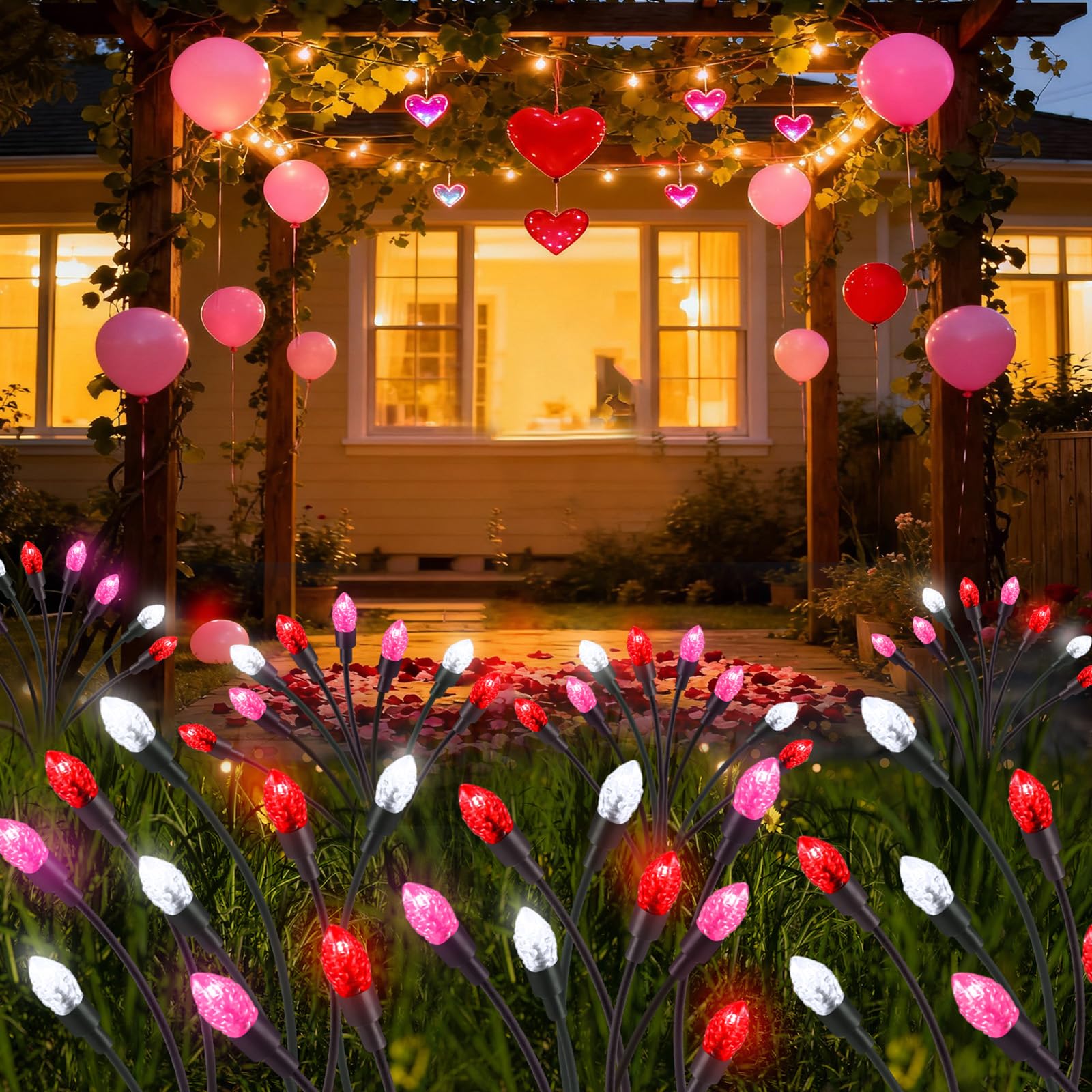 Rossesay 4 Pcs St Patricks Day Outdoor Decorations Solar Lights Waterproof Green 48 LED Swaying Pathway Firefly Stake Lights for Outside Yard Garden Lawn Decorations(Green White,Pine Cone)
