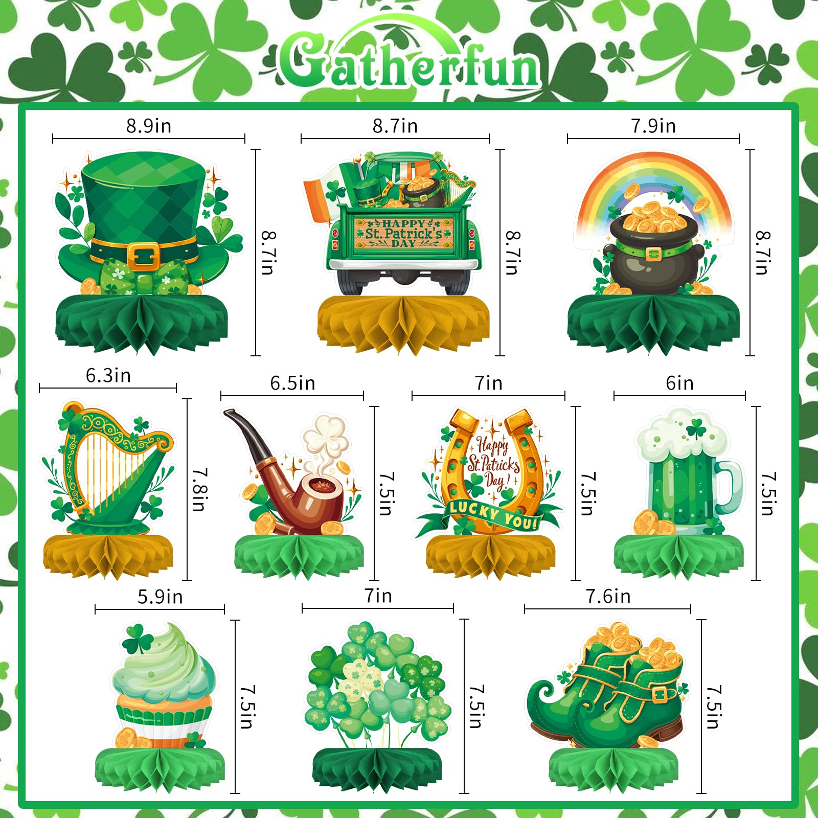St Patrick's Day Decorations Set - St Patricks Day Honeycomb Centerpieces & Shamrock Beer Table Toppers, for Irish Classroom & St. Patrick's Day Party Supplies