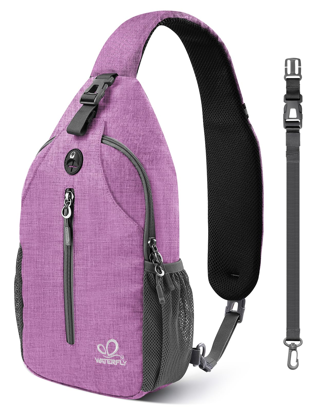 WATERFLY Crossbody Sling Backpack Sling Bag Travel Hiking Chest Bag Daypack (Black)