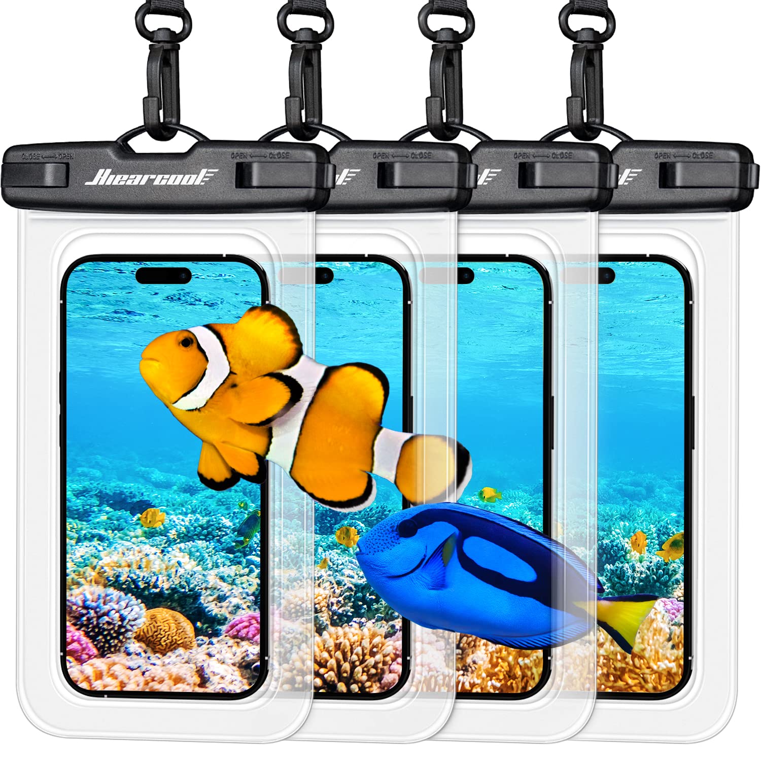 Hiearcool Waterproof Phone Pouch, IPX8 Waterproof Phone Case for iPhone 17/16/15/14 Pro Max, Cell Phone Dry Bag for Beach & Cruise Essentials, Touch Screen, Lanyard Included, 2 Pack (Fits Up to 8.9”)