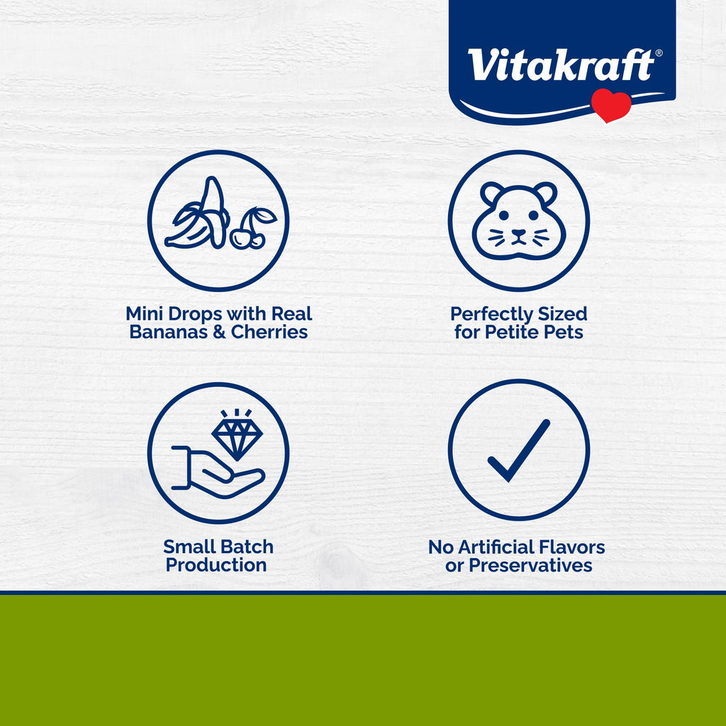 Vitakraft Mini Drops Cherry Banana Treats for Hamsters Rats Mice and Small Pets - Wholesome Small Animal Snacks with Real Fruit Flavor and Nutrient-Rich Goodness - 2.5 Ounce Pack