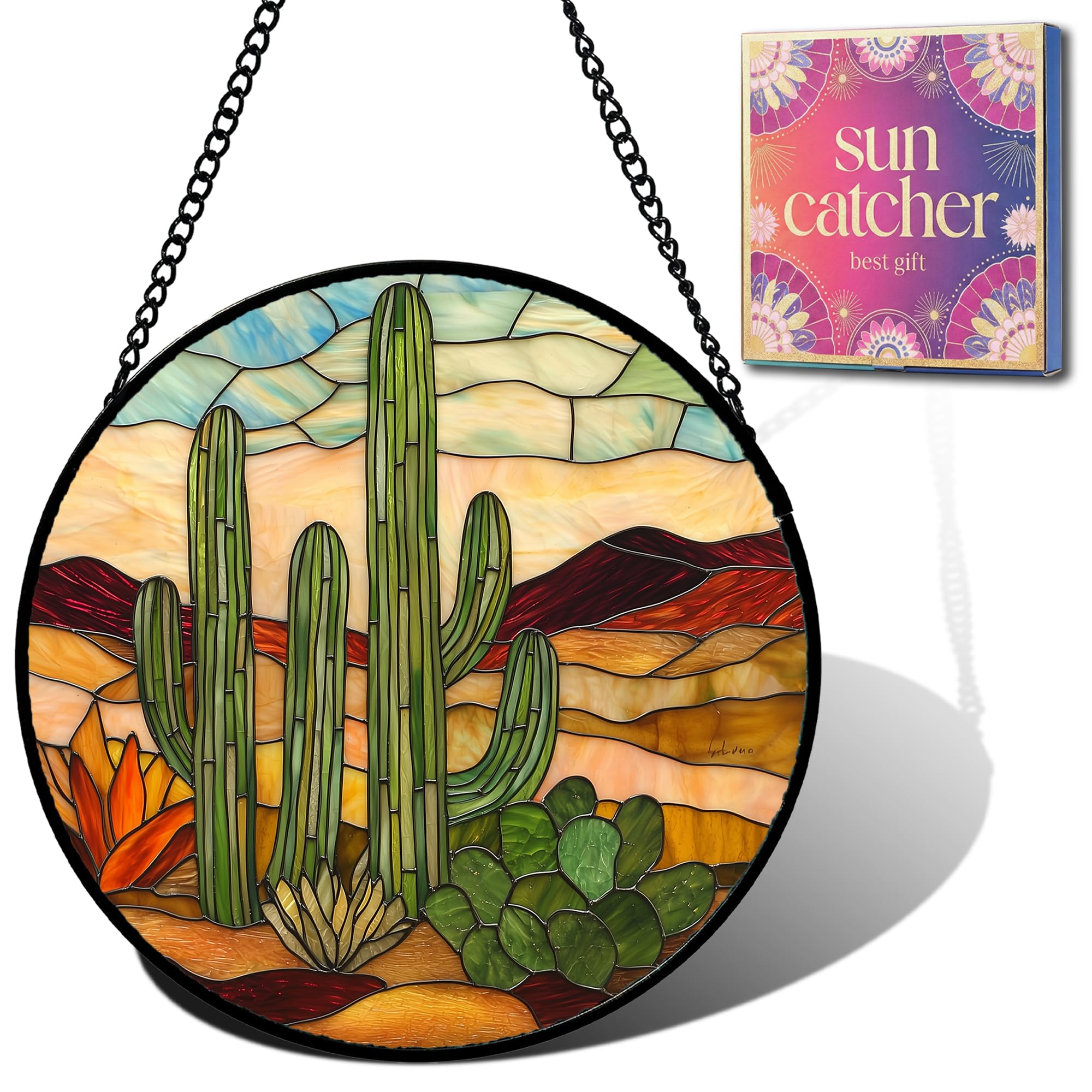 Birthday Gifts for Women - Beach Shell Faux Stained Glass Window Hanging Sun Catcher for Door Garden Acrylic Ocean Decor Mother's Day Christmas for Mom Men Nana Grandma Sisters 6.3"