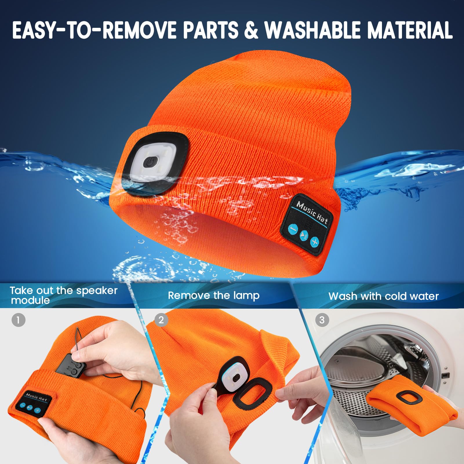 VIBELITE LED Beanie Hat with Light, USB Rechargeable LED Headlamp for Hiking, Camping, Fathers Day Gift for Dad, Husband, Birthday Gifts for Men, Women, Dad Gifts from Daughter, Wife, Black