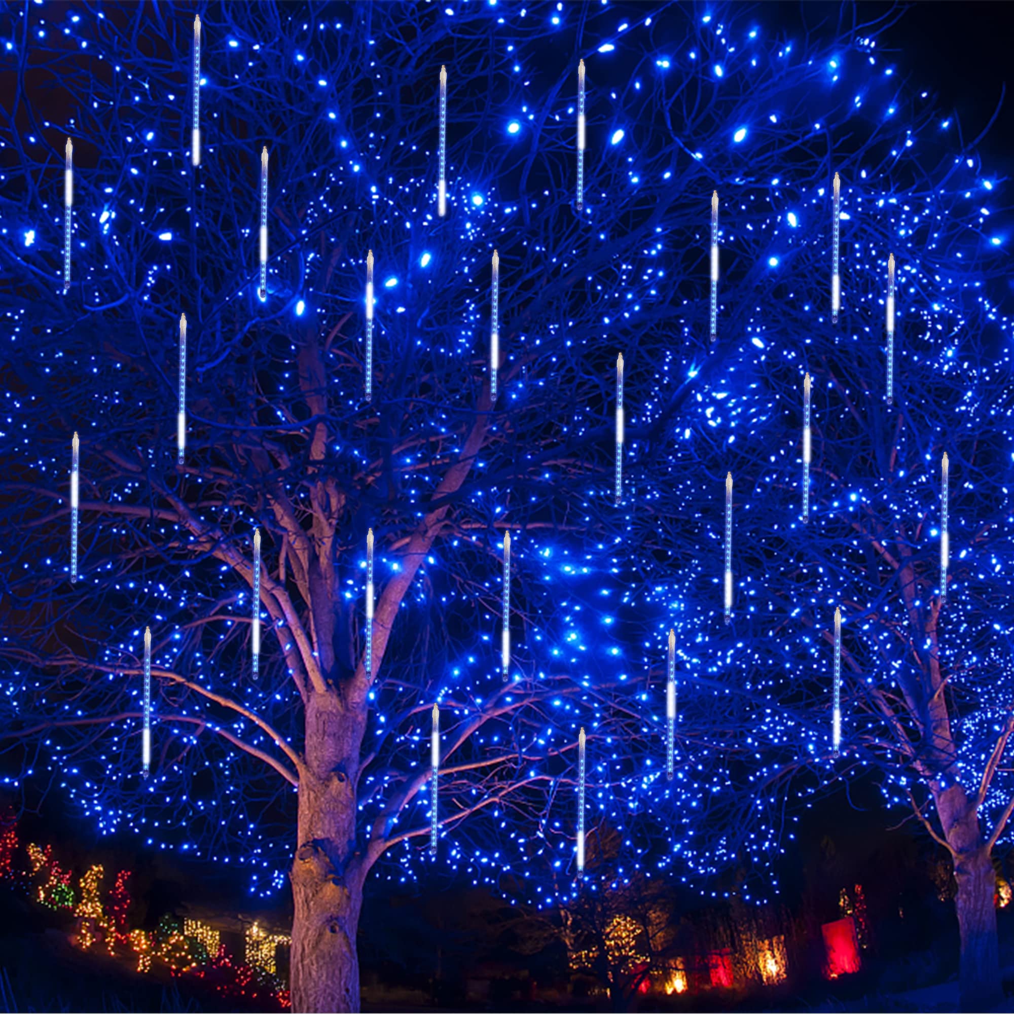 Meteor Outdoor Icicle Lights - 12 Inch, 288 LED, Snow Falling, Connectable, Red & Green, Xmas Wedding Party Tree Decor