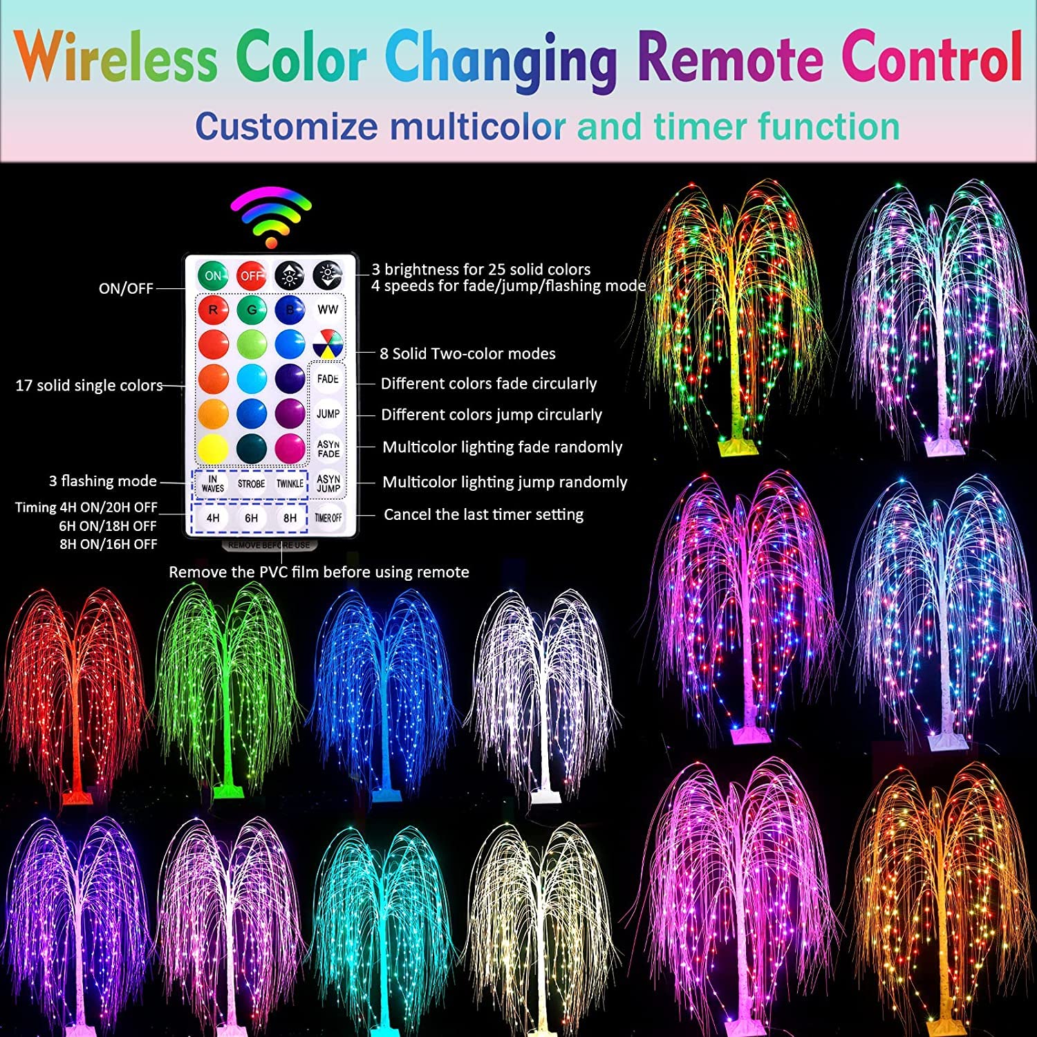 6Ft LED Lighted Tree Weeping Willow Tree Outdoor, 18 Colors Changing Light Up Willow Trees Remote Control for Indoor Outside Home Wedding Halloween Christmas Decorations