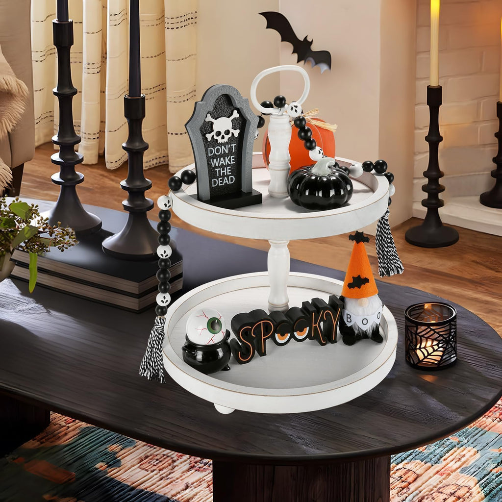 Christmas Decorations 8 PCS Tiered Tray Decor Set, Cute Tabletop Christmas Decor for Home Office Shelf Mantel Coffee Bar Xmas Table Centerpieces Tray Objects Holiday Decoration Set