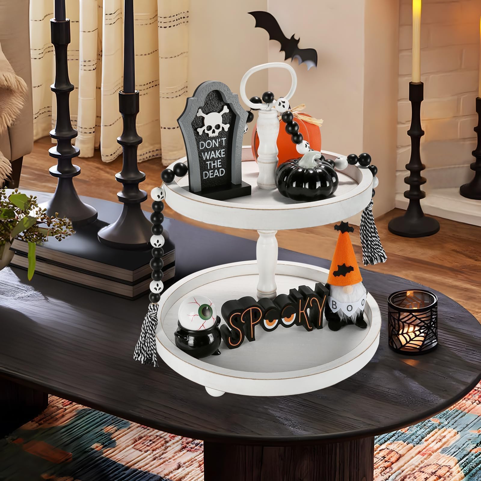 Christmas Decorations 8 PCS Tiered Tray Decor Set, Cute Tabletop Christmas Decor for Home Office Shelf Mantel Coffee Bar Xmas Table Centerpieces Tray Objects Holiday Decoration Set