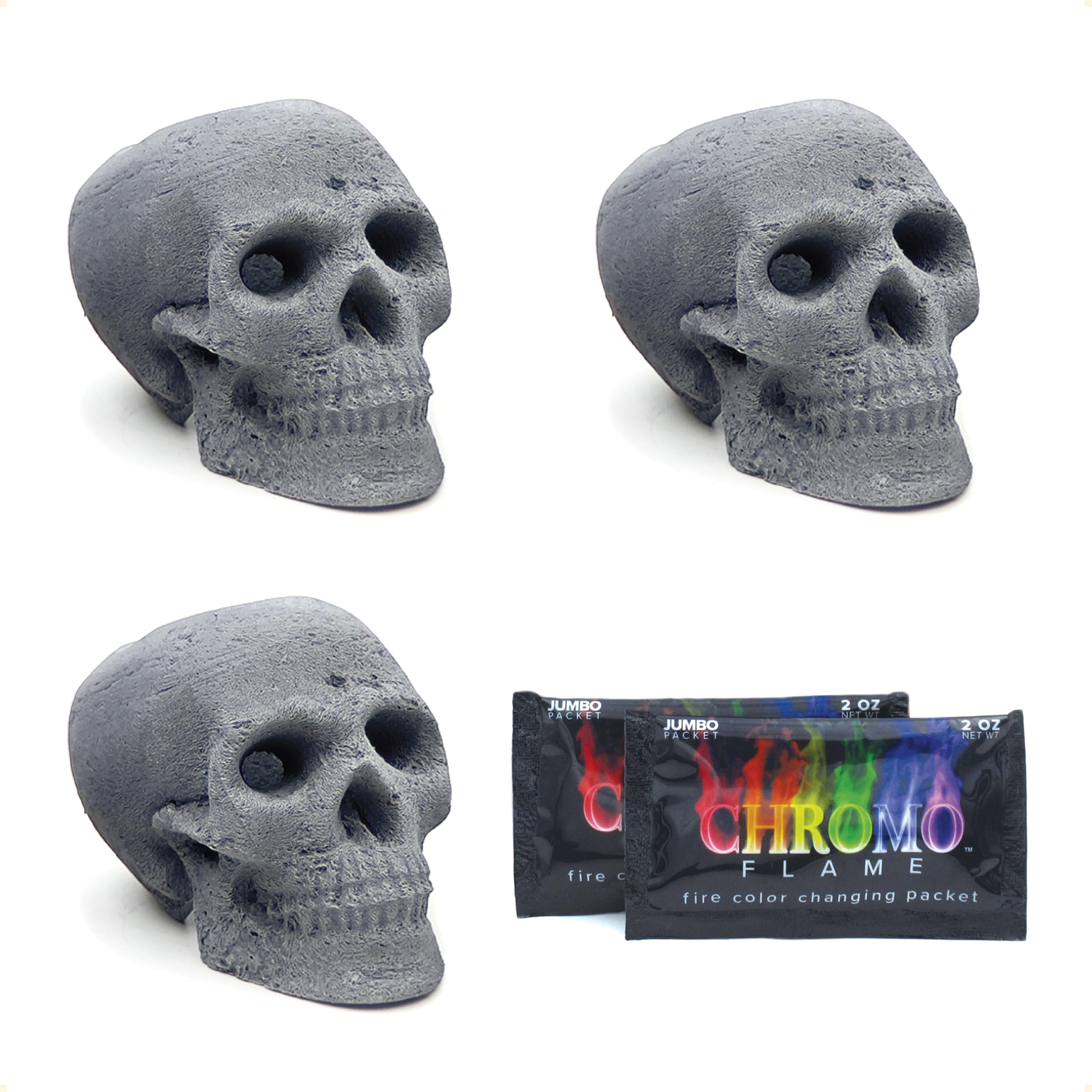 OSKER Fire Pit Skull with Fire Color Changing Packets | Ceramic Fireproof Log for Bonfire, Campfire, Fireplace, Firepit | Halloween Decor | Gas, Propane, or Wood Fires | 9 Inch - Light Beige