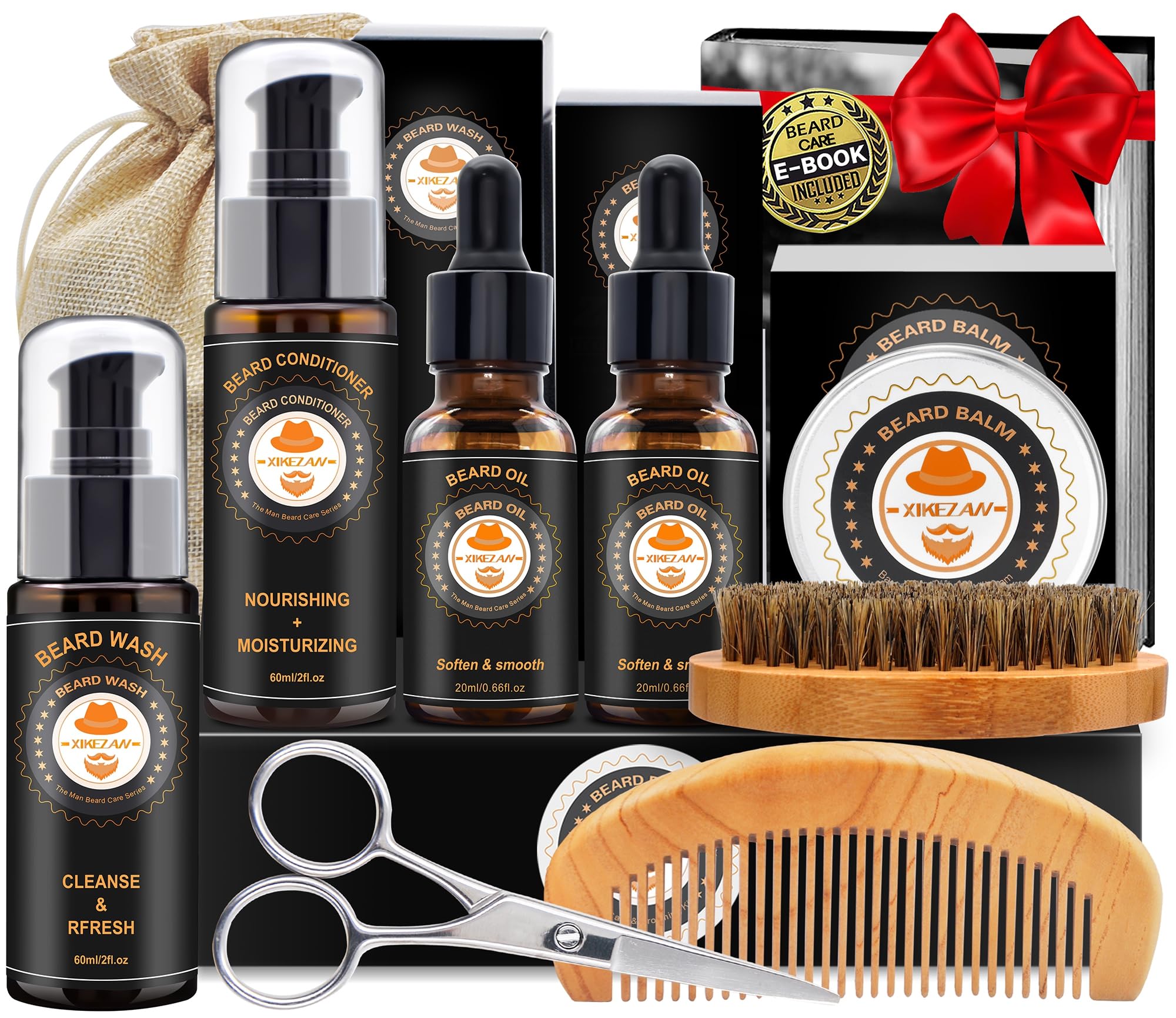 XIKEZAN Fathers Day Gifts for Dad Husband,Beard Kit for Men Grooming & Care w/Beard Conditioner, Wash,Oil,Balm,Birthday Valentines Easter Gifts for Mens Him Boyfriend Christmas Stocking Stuffers