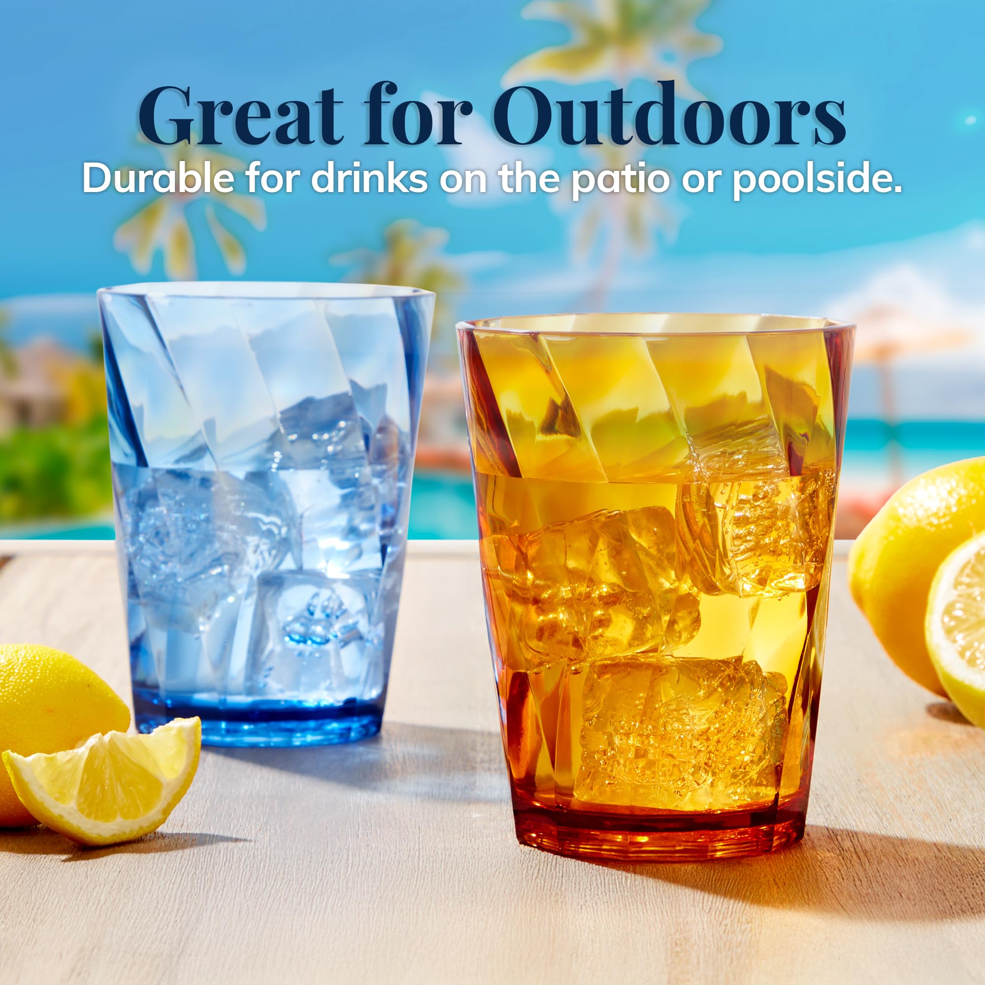 US Acrylic Optix Plastic Reusable Drinking Glasses (Set of 8) 20oz Water Cups in Jewel Tone Colors | BPA-Free Tumblers, Made in USA | Top-Rack Dishwasher Safe