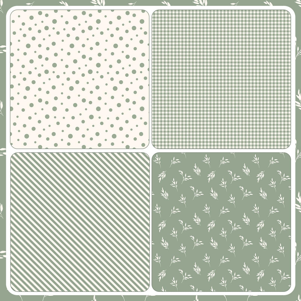 woric 4 Rolls Sage Green Wrapping Paper Neutral Wrapping Paper with Stripe Polka Dot Check Beige Leaves Design for Baby Shower Wedding Bridal Shower Graduation Birthday-17 x 120 in Per Roll
