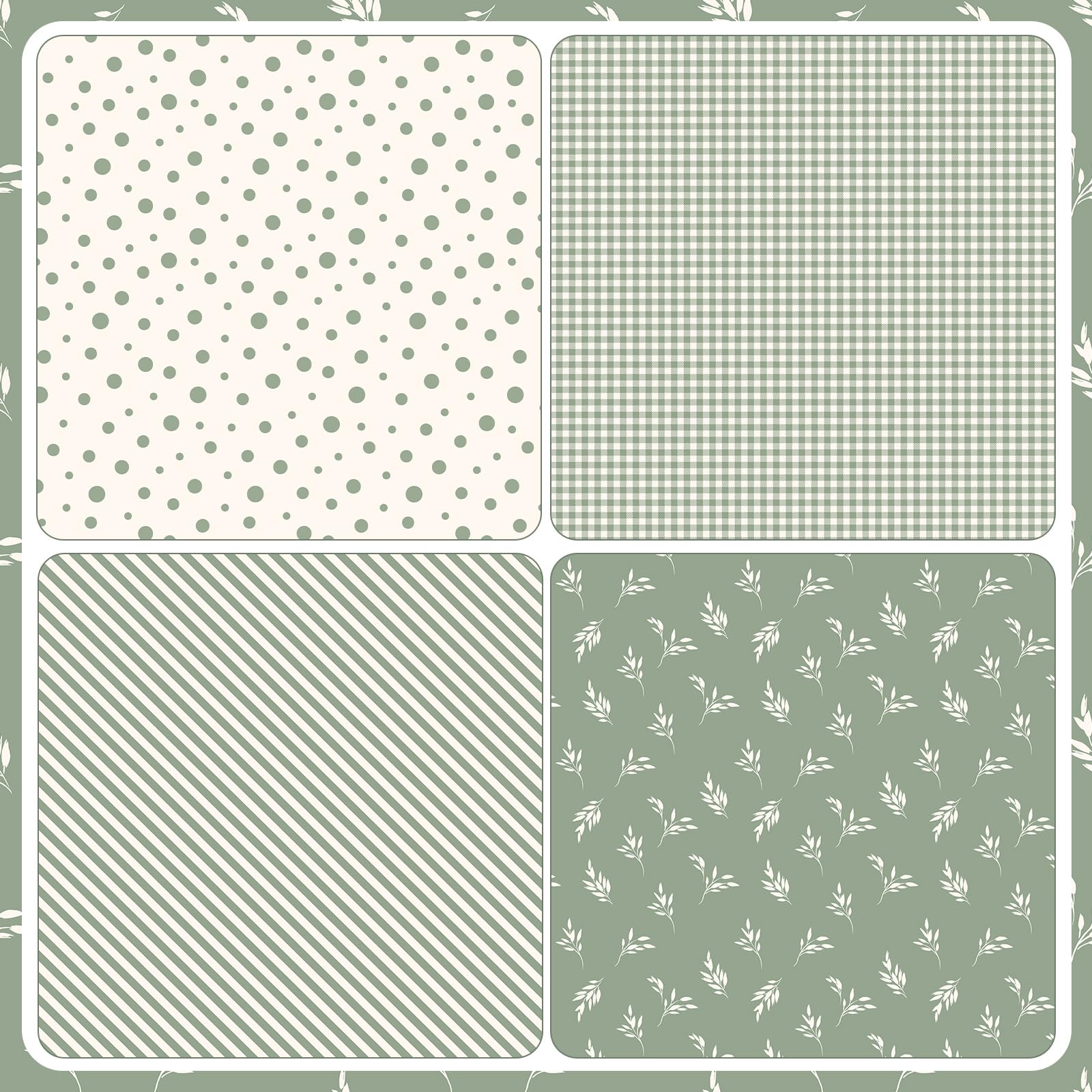 woric 4 Rolls Sage Green Wrapping Paper Neutral Wrapping Paper with Stripe Polka Dot Check Beige Leaves Design for Baby Shower Wedding Bridal Shower Graduation Birthday-17 x 120 in Per Roll