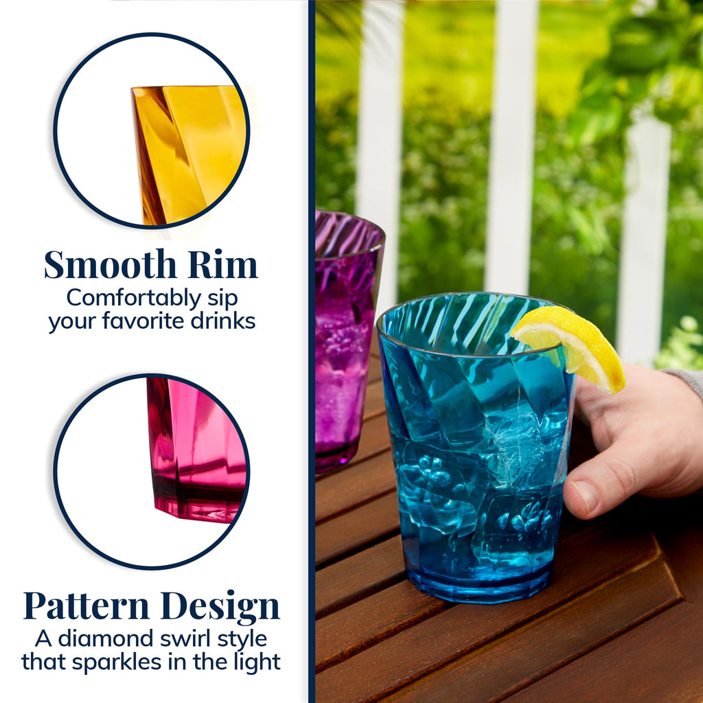 US Acrylic Optix Plastic Reusable Drinking Glasses (Set of 8) 20oz Water Cups in Jewel Tone Colors | BPA-Free Tumblers, Made in USA | Top-Rack Dishwasher Safe