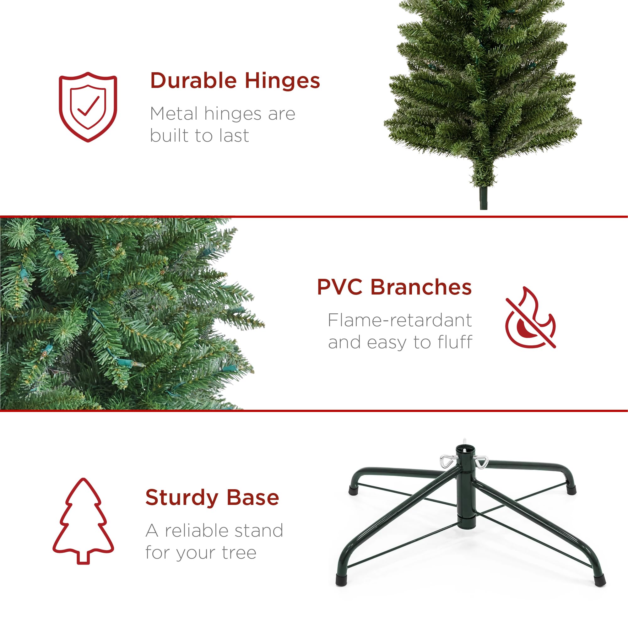 Best Choice Products Prelit Pencil Christmas Tree, 6ft Premium Artificial Tree, Realistic Lighted Spruce Holiday Decor w/Warm White Lights, Base