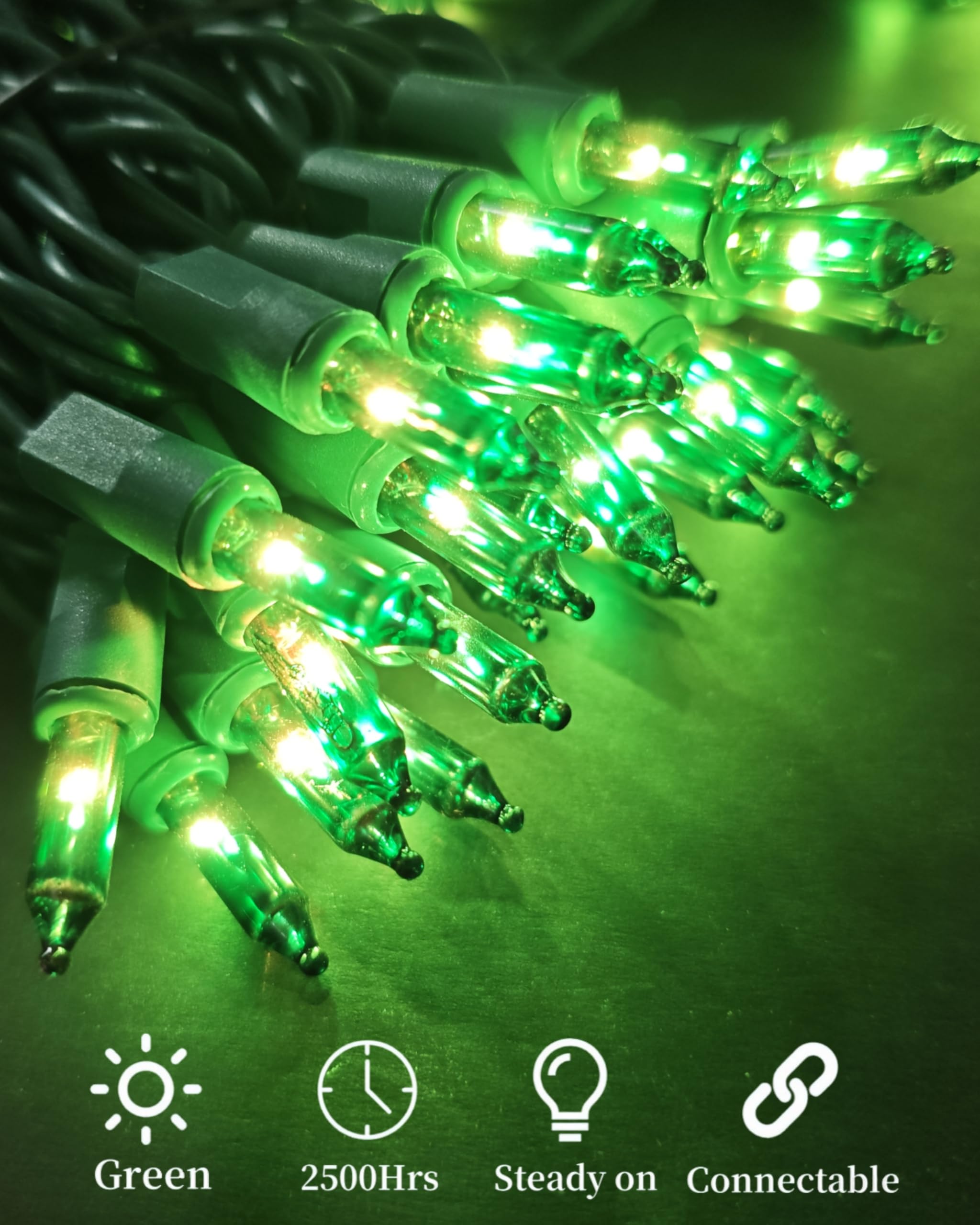 Christmas Lights 100 Count Incandescent String Light UL Certified Connectable Multicolored 21feet Christmas Tree Lights for Indoor Outdoor Wedding Valentines Halloween Christmas Decorations Green Wire