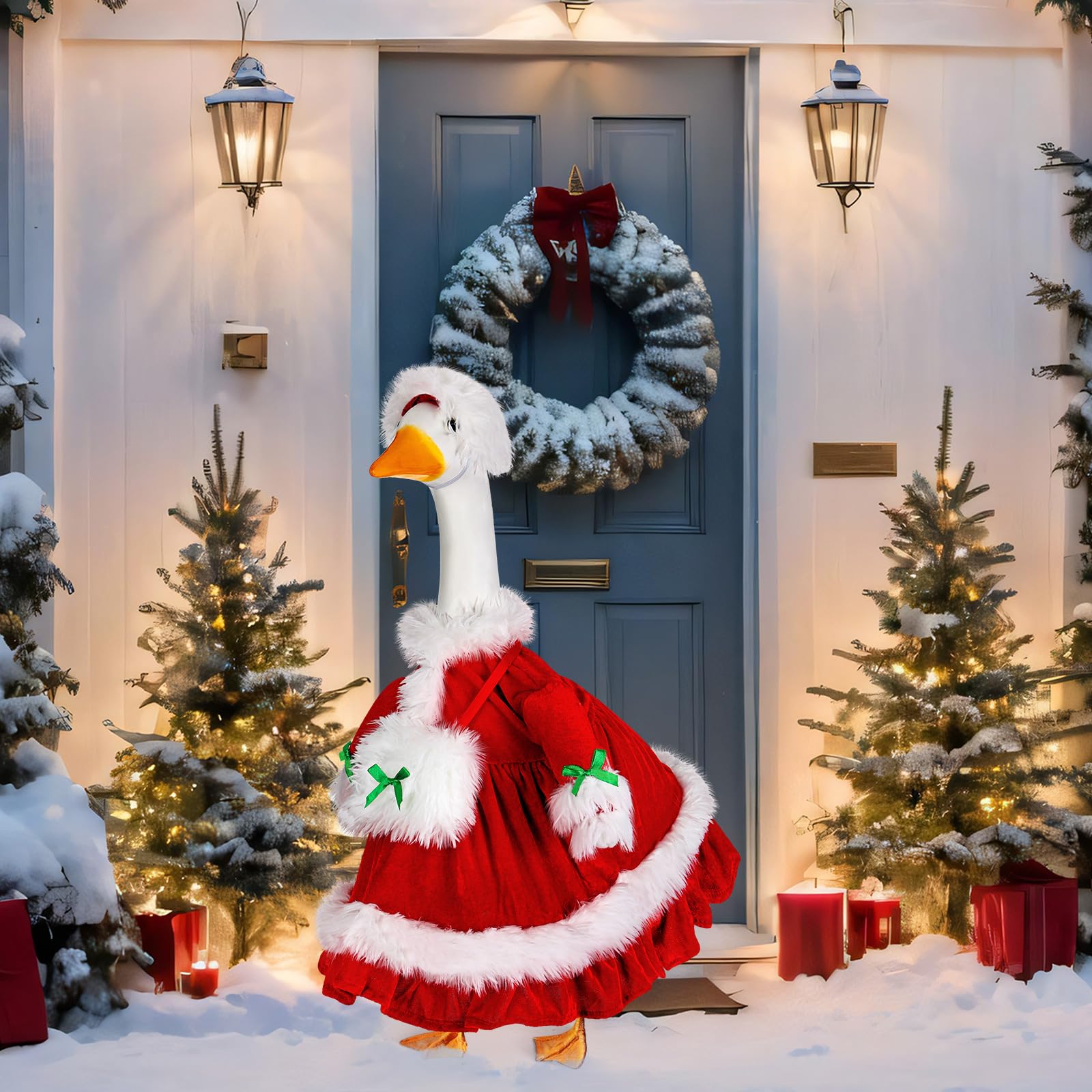 Suzile Fall Maple Porch Goose Outfit Autumn Goose Clothes for 23 Inch Cement or Plastic Geese Costume for Yard Lawn Outdoor Garden Patio Concrete Duck Statue Dress Thanksgiving Party Holiday Decor