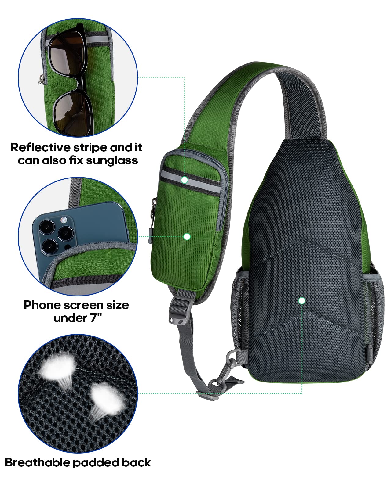 WATERFLY Crossbody Sling Backpack Sling Bag Travel Hiking Chest Bag Daypack (Black)