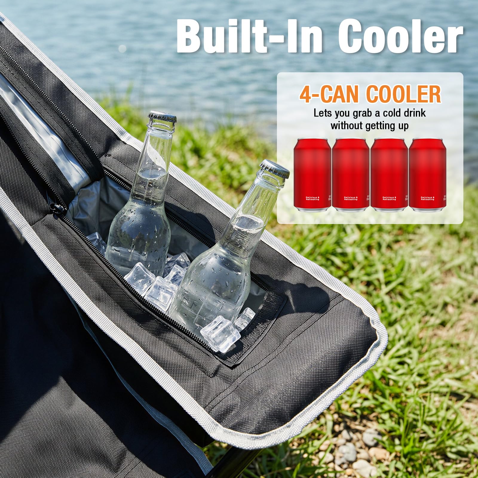 Camping Chairs for Adults 2 Pack, Folding Chair with 4-Can Cooler Bag & Cup Holder, Portable Heavy Duty Outdoor Chair with Mesh Back for Camping, Beach, Lawn, Fishing, Blue