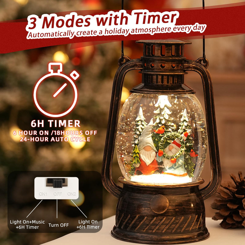 Snow Globe Christmas Decorations Indoor, Santa Claus Lighted Musical Christmas Snow Globes Lantern with Glitter & 6H Timer, Santa Claus Christmas Decorations for Home