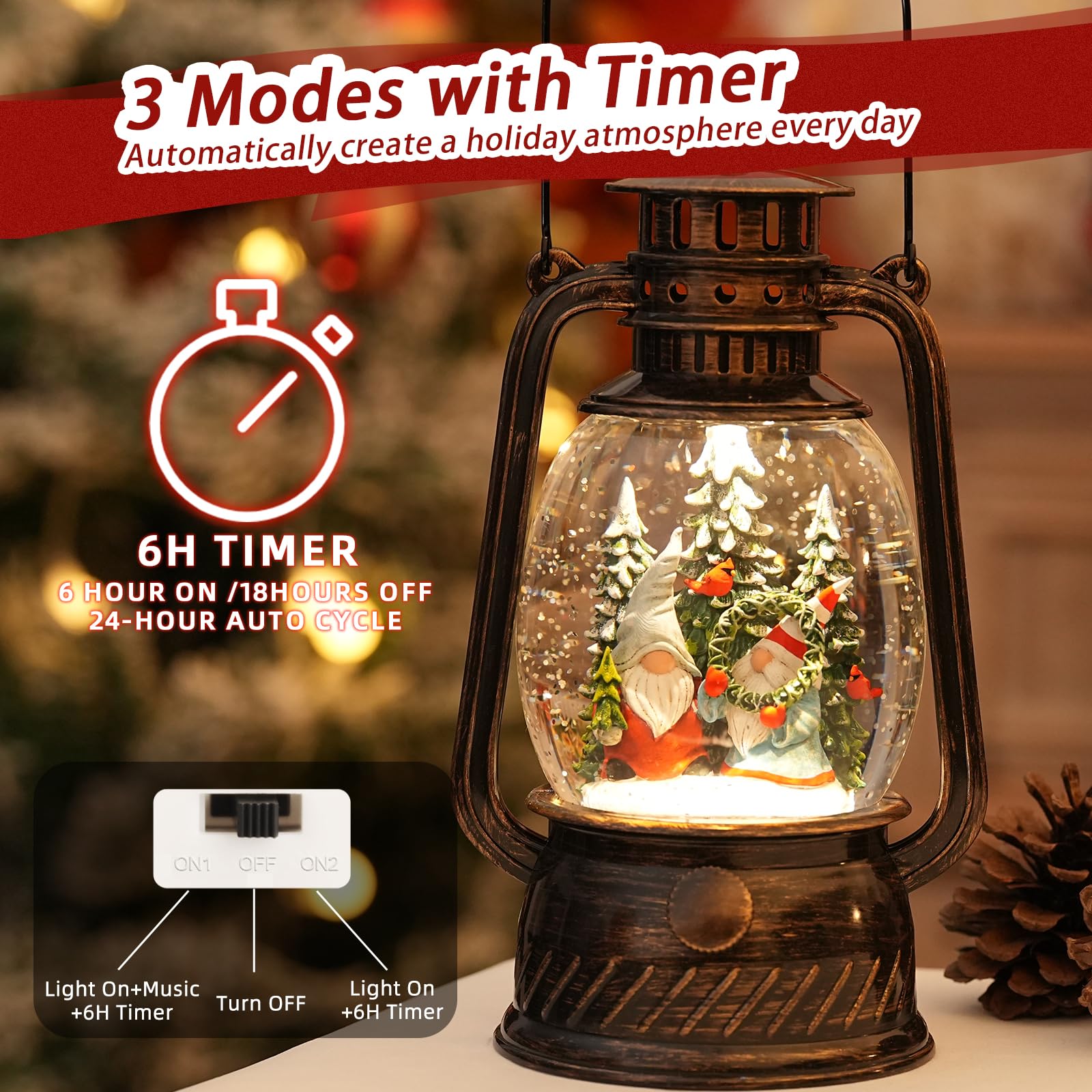 Snow Globe Christmas Decorations Indoor, Santa Claus Lighted Musical Christmas Snow Globes Lantern with Glitter & 6H Timer, Santa Claus Christmas Decorations for Home