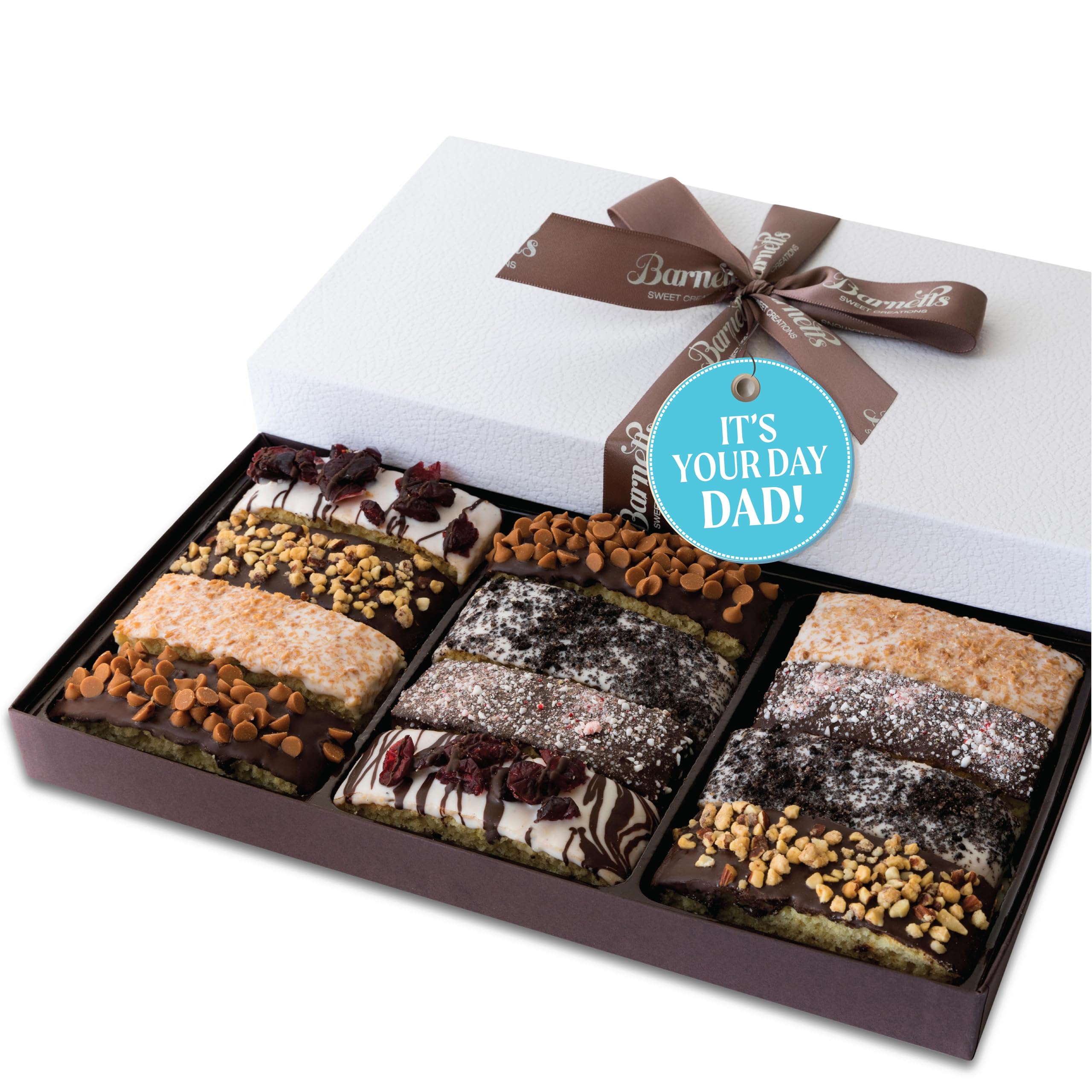 Barnetts Fathers Day 12 Chocolate Biscotti Gift Box, Gourmet Cookie Gifts Basket for Him and Her, Food Delivery, Fancy Cookies Candy Box Baskets Ideas for Men, Dad, Father, Grandfather, Husband, Brother, Son, Grandson,