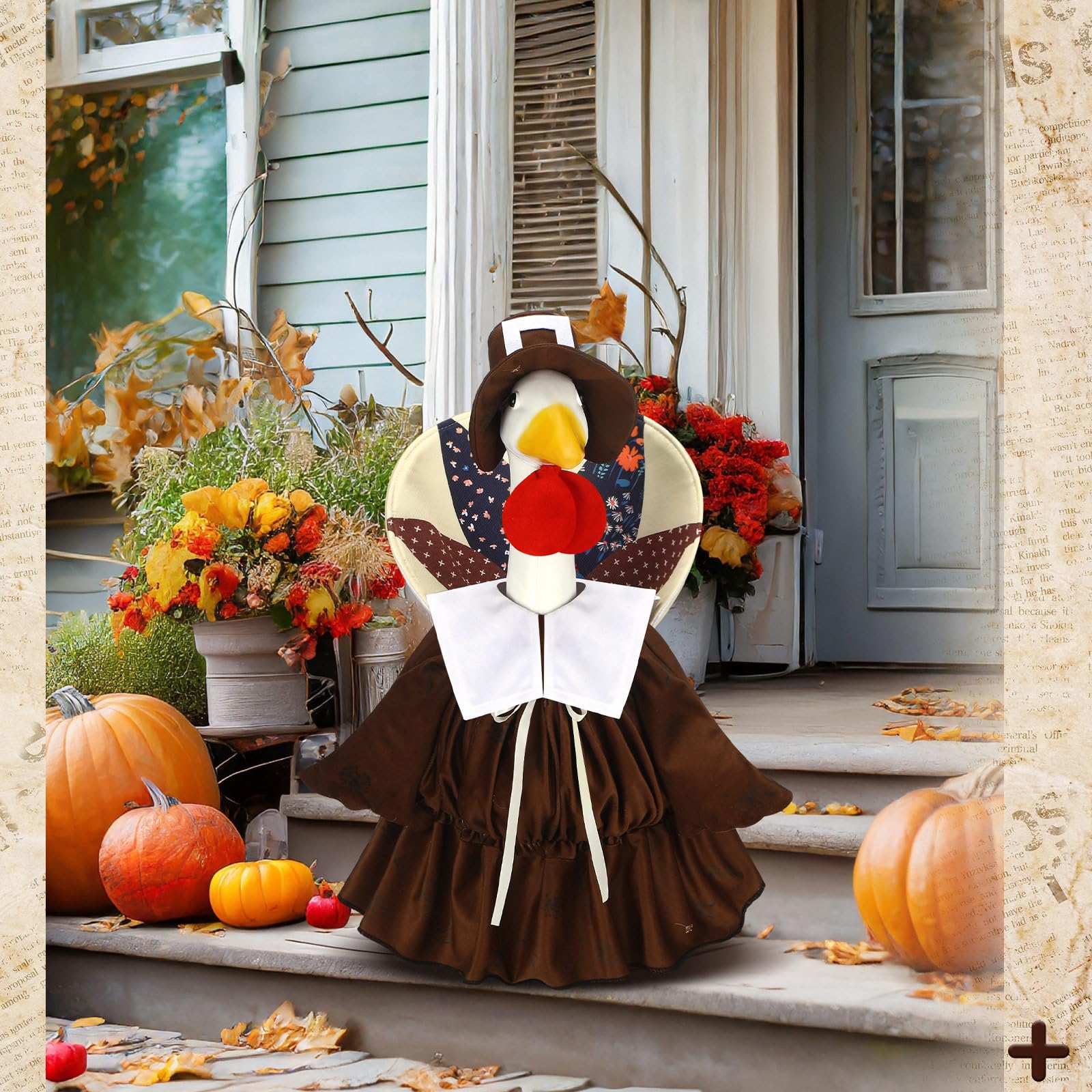 Suzile Fall Maple Porch Goose Outfit Autumn Goose Clothes for 23 Inch Cement or Plastic Geese Costume for Yard Lawn Outdoor Garden Patio Concrete Duck Statue Dress Thanksgiving Party Holiday Decor