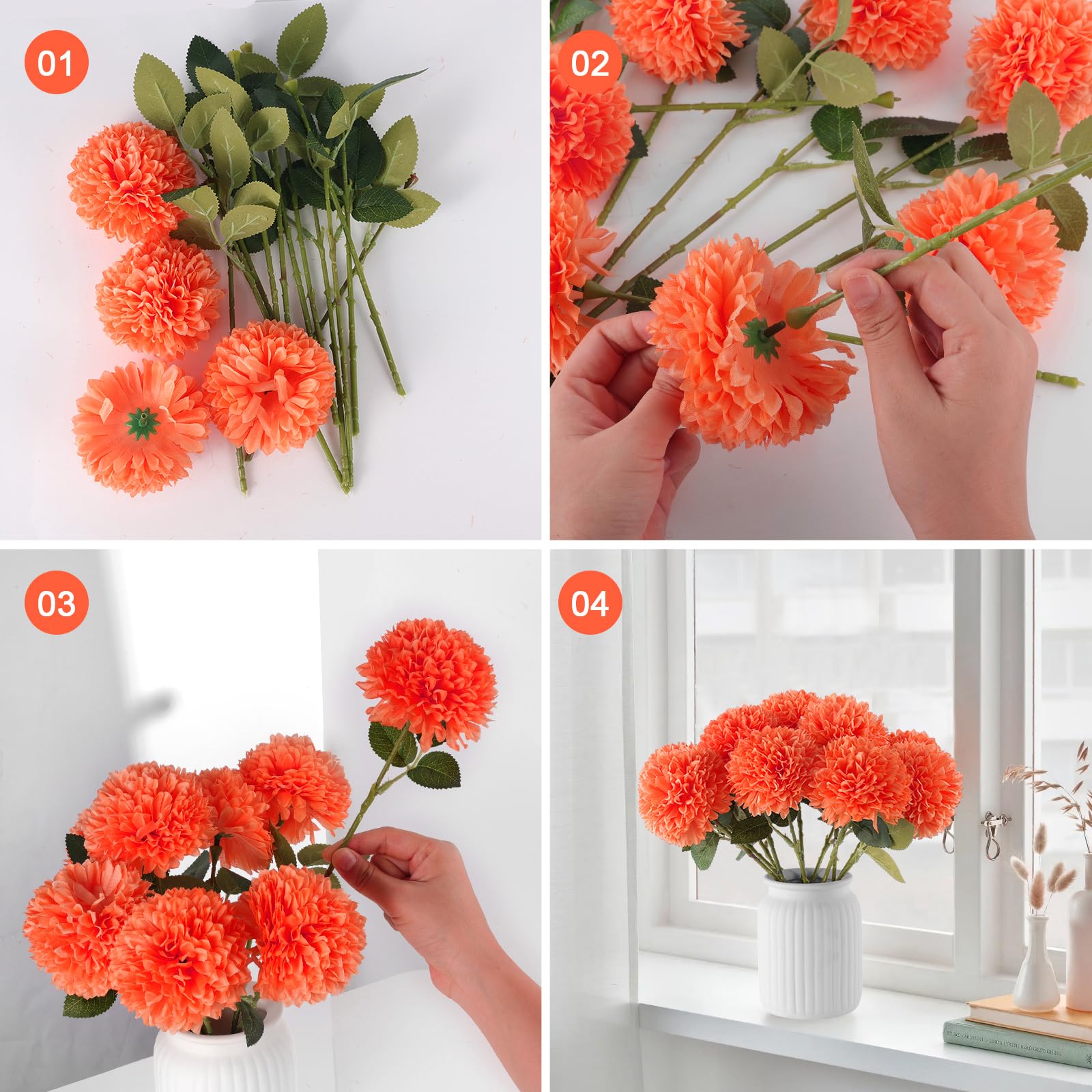 Hananona 12 Pcs Artificial Chrysanthemums Flowers Patriotic Flower, 4th of July Fake Mums Flowers Silk for Home Decor Indoor Memorial Day Table Centerpiece Vase not Included (12, Red, White, Blue)