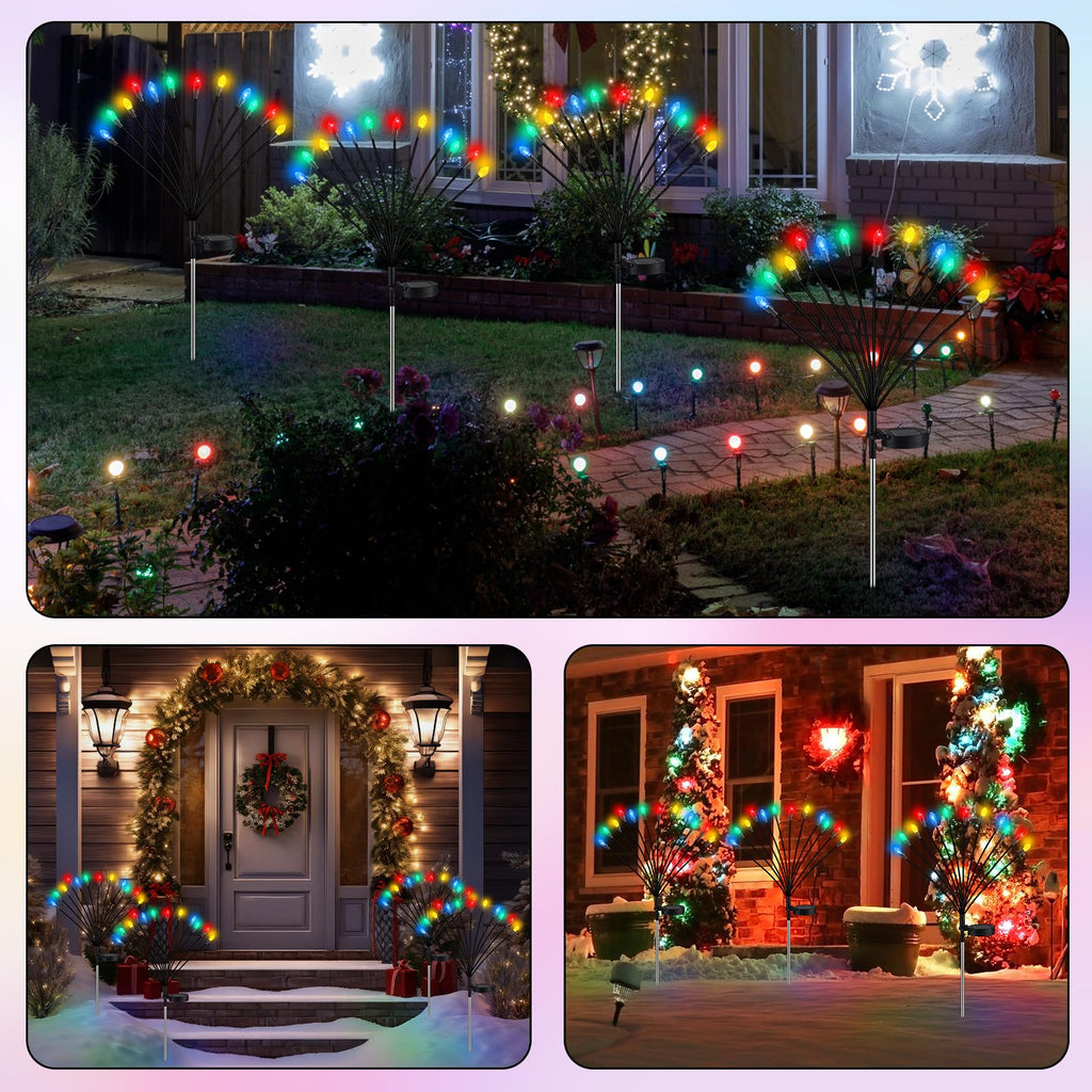 Rossesay 4 Pcs St Patricks Day Outdoor Decorations Solar Lights Waterproof Green 48 LED Swaying Pathway Firefly Stake Lights for Outside Yard Garden Lawn Decorations(Green White,Pine Cone)