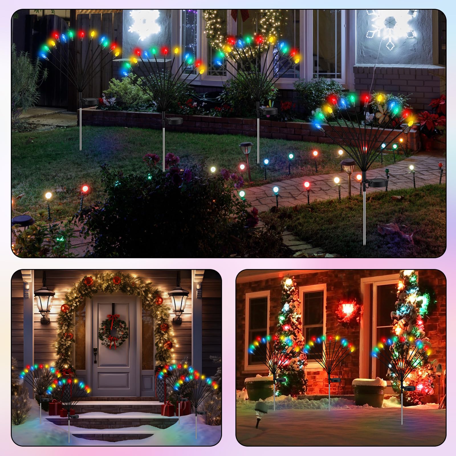 Rossesay 4 Pcs St Patricks Day Outdoor Decorations Solar Lights Waterproof Green 48 LED Swaying Pathway Firefly Stake Lights for Outside Yard Garden Lawn Decorations(Green White,Pine Cone)