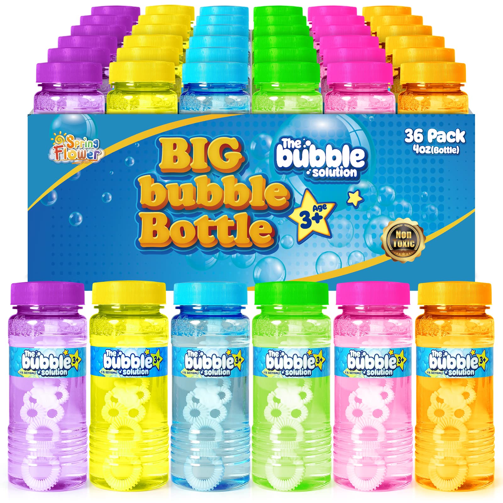 48 Pcs Bubble Bottles with Wand,Bubbles Party Favors for Kids,Summer Toys, Blow Bubbles Solution Novelty Toy, Party Favors, Birthday Party Supplies, Outdoor & Indoor Activity,4oz,6 Colors