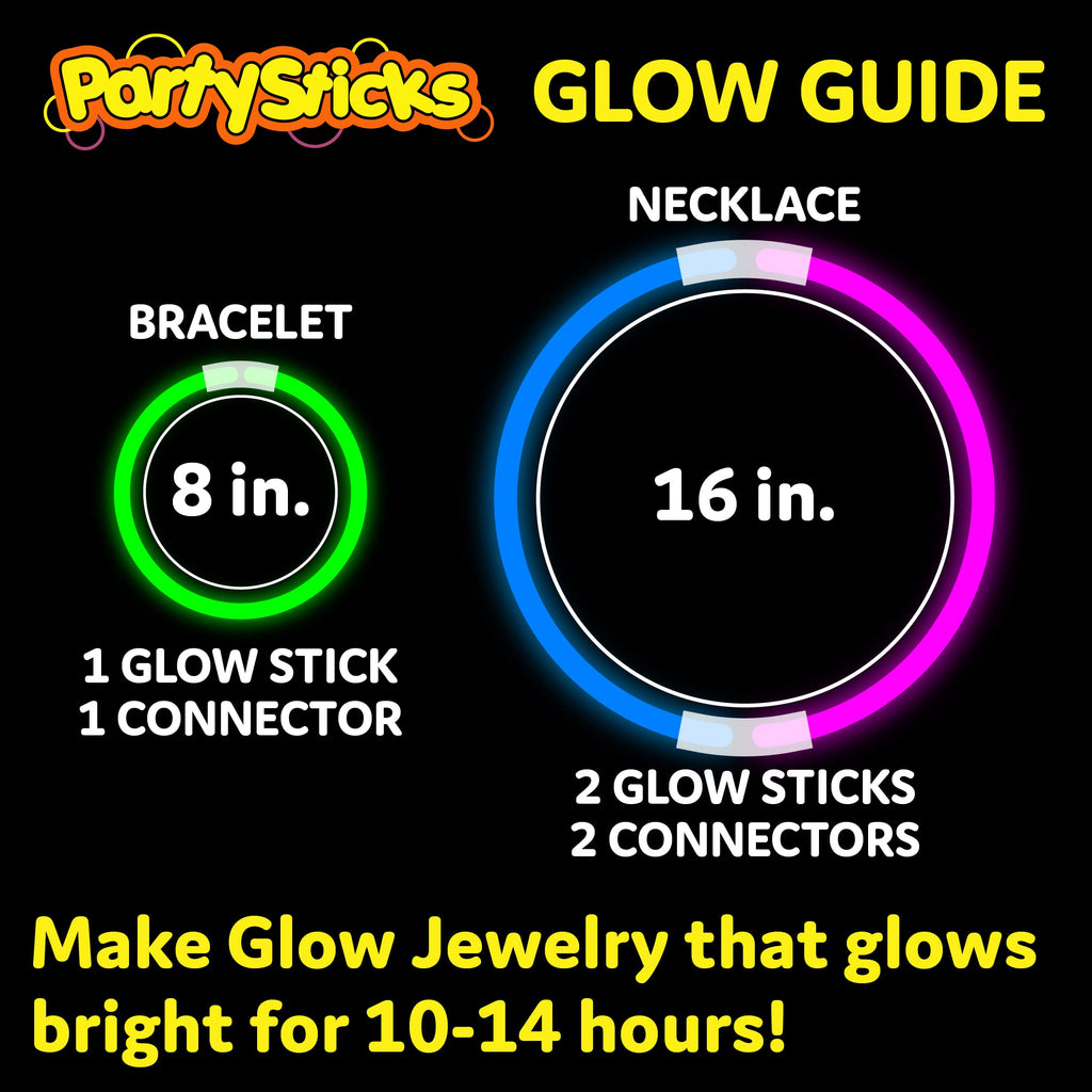 Party Sticks Glow Sticks Jewelry Bulk Party Favors 300pk and Connectors - 8" Glow in the Dark Party Supplies, Neon Party Glow Necklaces and Glow Bracelets for Kids and Adults