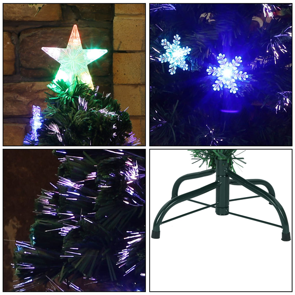 Prsildan 4 FT Artificial Christmas Tree, Pre-Lit Optical Fiber Xmas Trees with Multicolor LED Lights, Snowflakes & Top Star, Lighted Christmas Tree Holiday Home Decor