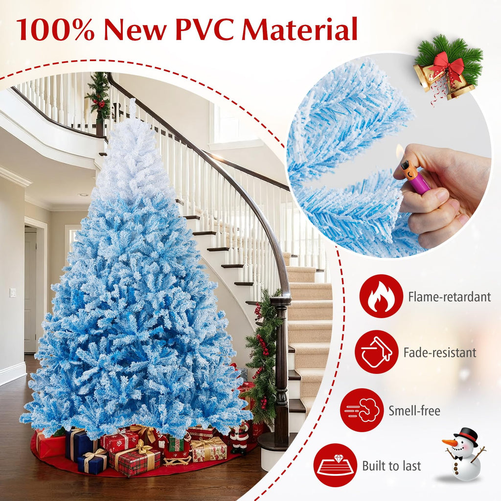 Goplus 7FT Pre-Lit Artificial Christmas Tree Auto-Spread/Close up Branches 11 Flash Modes with Multicolored 400 LED Lights & Metal Stand