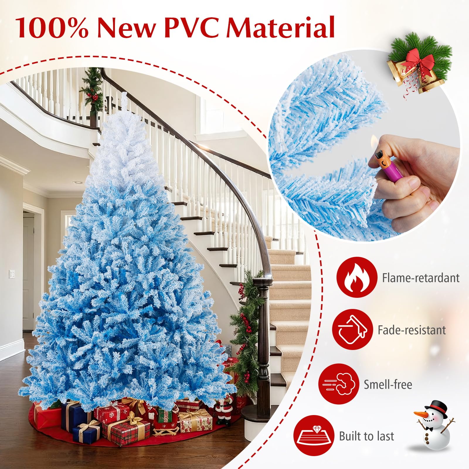 Goplus 7FT Pre-Lit Artificial Christmas Tree Auto-Spread/Close up Branches 11 Flash Modes with Multicolored 400 LED Lights & Metal Stand