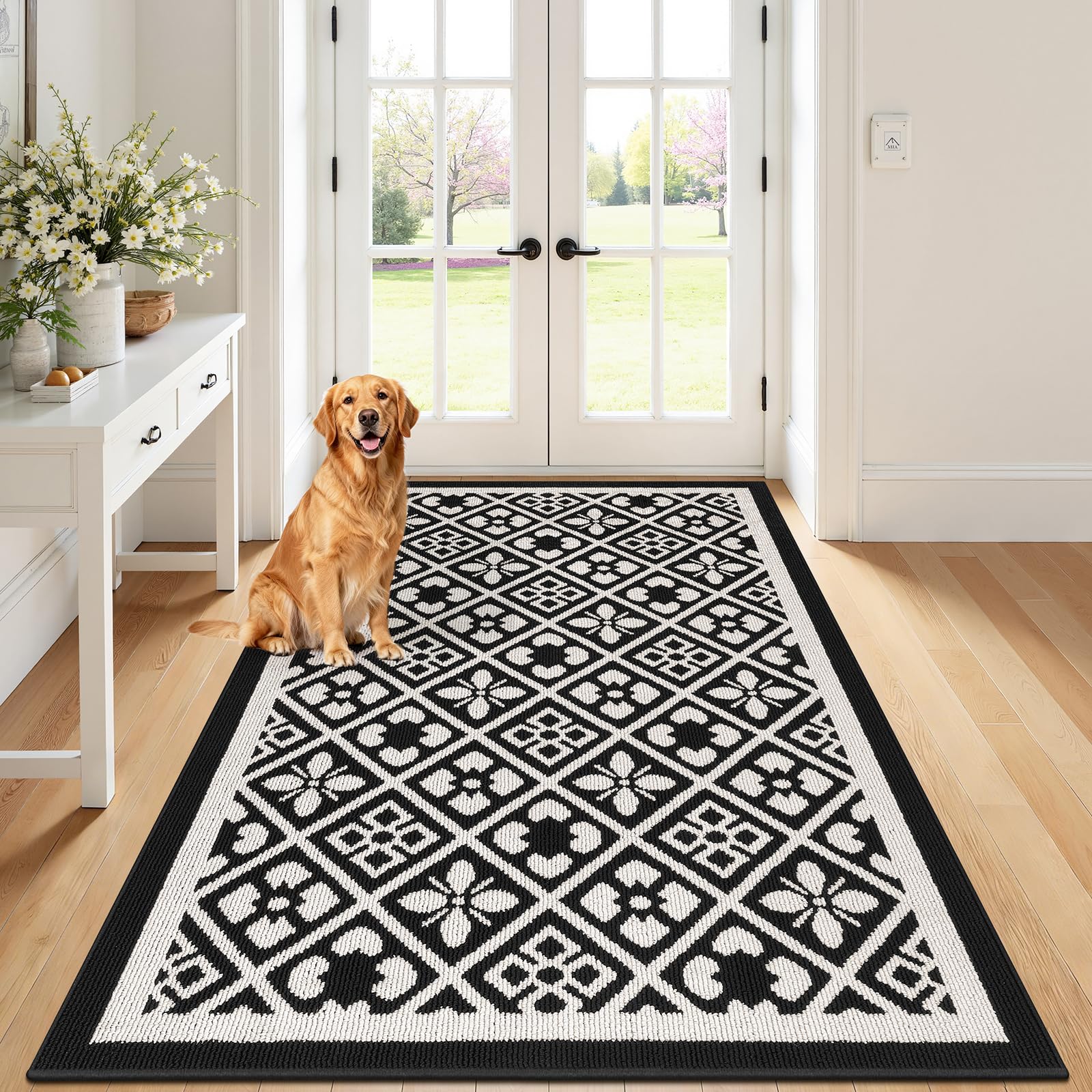 Ileading Christmas Entrance Door Mat, Absorbent Dog Mats for Muddy Paws, Low-Profile Small Red Xmas Decor Kitchen Runner Rug with Non-Slip Backing, Machine Washable Entryway Welcome Mat(Red 24"X36")