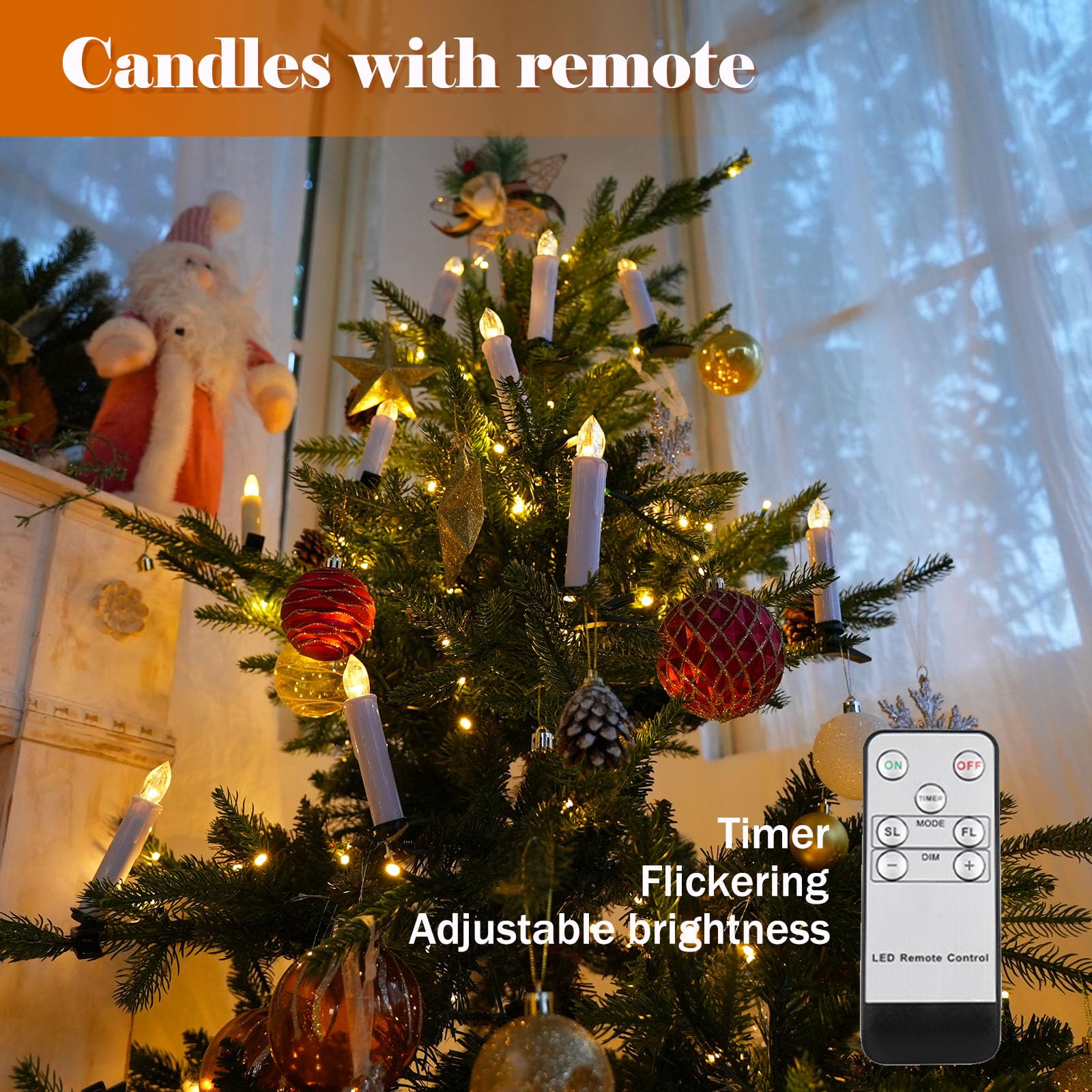 FPOO Christmas Decorations Indoor, 3 PCS Waxy Christmas Tree Candles with Remote Timer, Battery LED Candlesticks for Window, Table Centerpiece, Xmas Decor, Gift (7.5 inches)