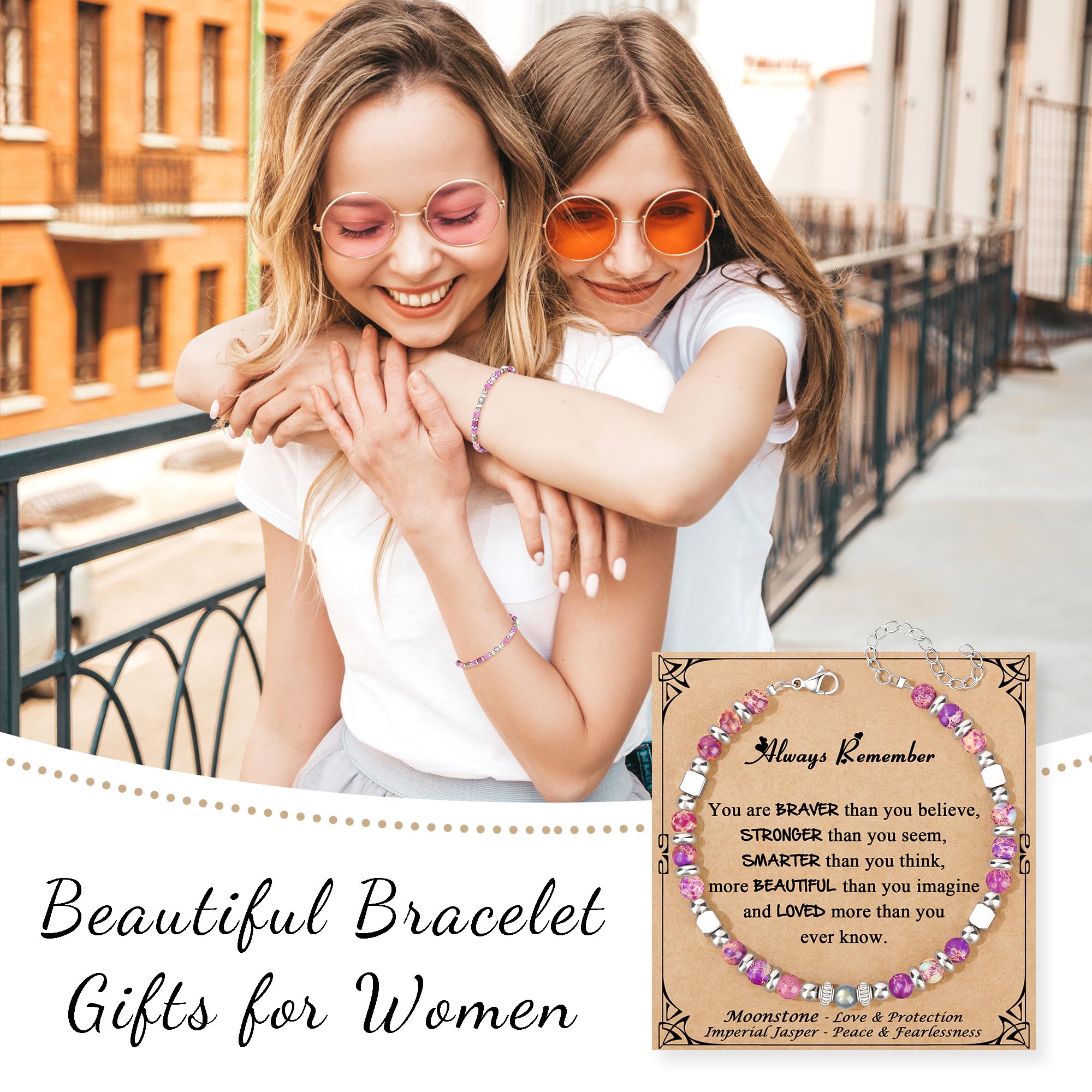 JoycuFF 𝗚𝗶𝗳𝘁𝘀 𝗳𝗼𝗿 𝗪𝗼𝗺𝗲𝗻 𝗠𝗼𝗼𝗻𝘀𝘁𝗼𝗻𝗲 𝗕𝗿𝗮𝗰𝗲𝗹𝗲𝘁 Amazonite Colorful Imperial Jasper Stainless Steel Beads Bracelets, Graduation Christmas Valentines Mothers Day Birthday Gifts
