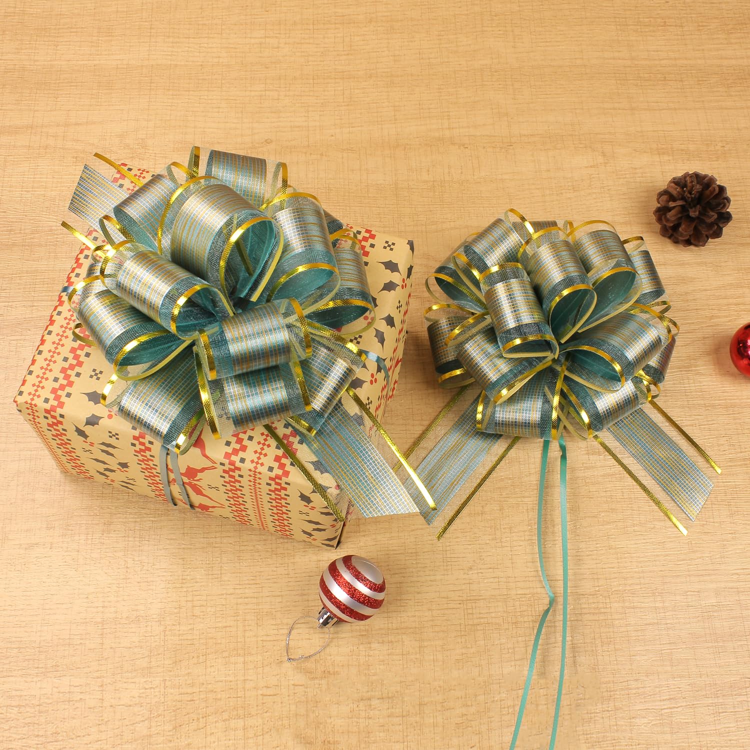 6 PCS Large Pull Bows, Gift Wrapping Bows, Gift Wrapping Ribbon Pull Bows Gift Bows for Wedding, Birthday, Christmas, Valentine's Day, Gift Baskets, Party, Presents Decor, Holiday Decor (Blue)