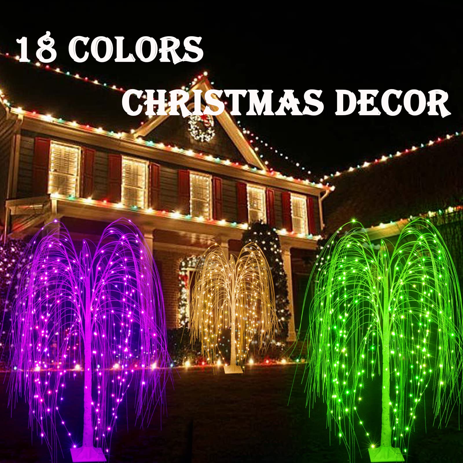 6Ft LED Lighted Tree Weeping Willow Tree Outdoor, 18 Colors Changing Light Up Willow Trees Remote Control for Indoor Outside Home Wedding Halloween Christmas Decorations