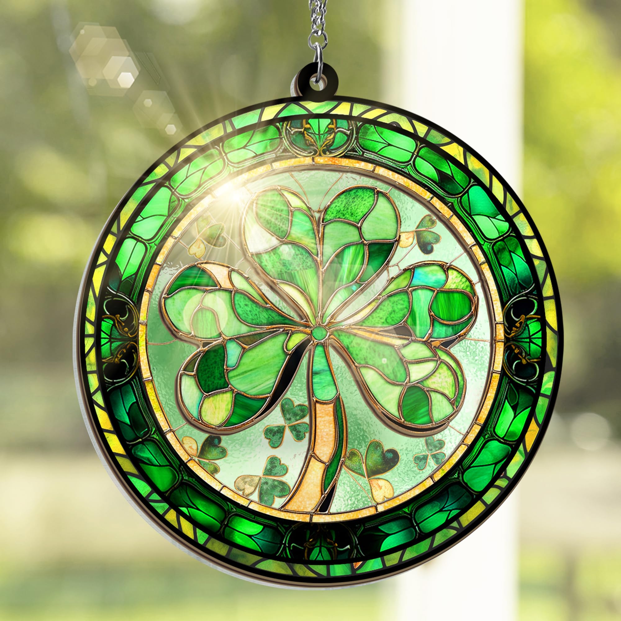 FLAGWIX St Patricks Day Decorations - Hanging Suncatcher 6 in, Shamrock St Patricks Day Decorations, Irish Suncatcher for Home Garden Decor - Irish Gifts for Women Men, Spiritual Gifts for Mom Grandma