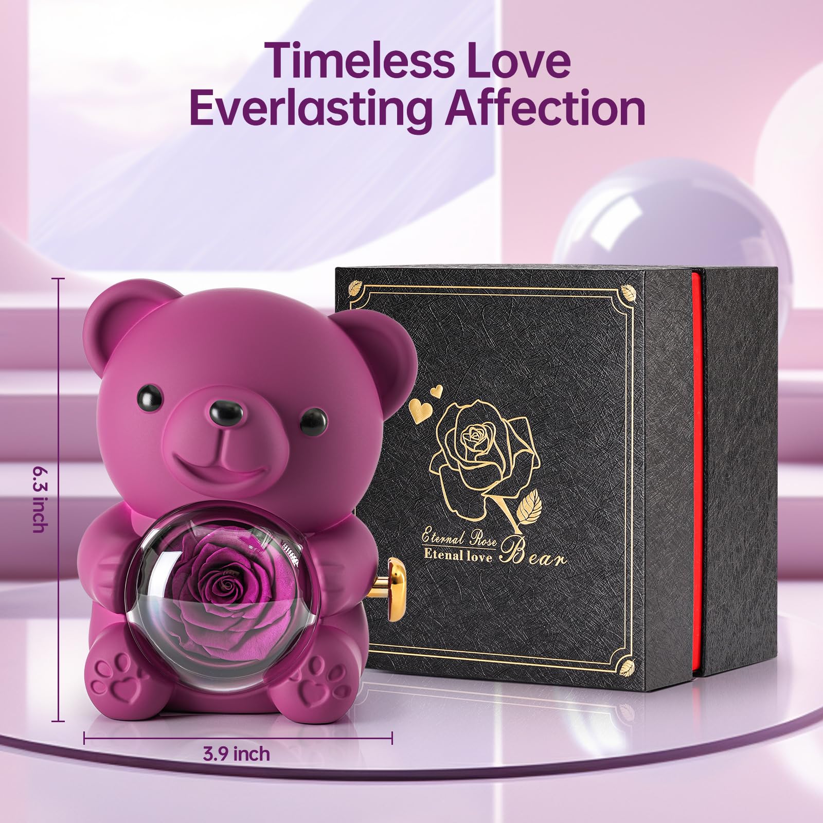 Cute Teddy Bear with Preserved Rose - A Real Rose Flower in Bear with Elegant Gift Box - Romantic Gift for Her in Mother's Day, Weddings, Anniversaries, and Bridal Showers (Red)