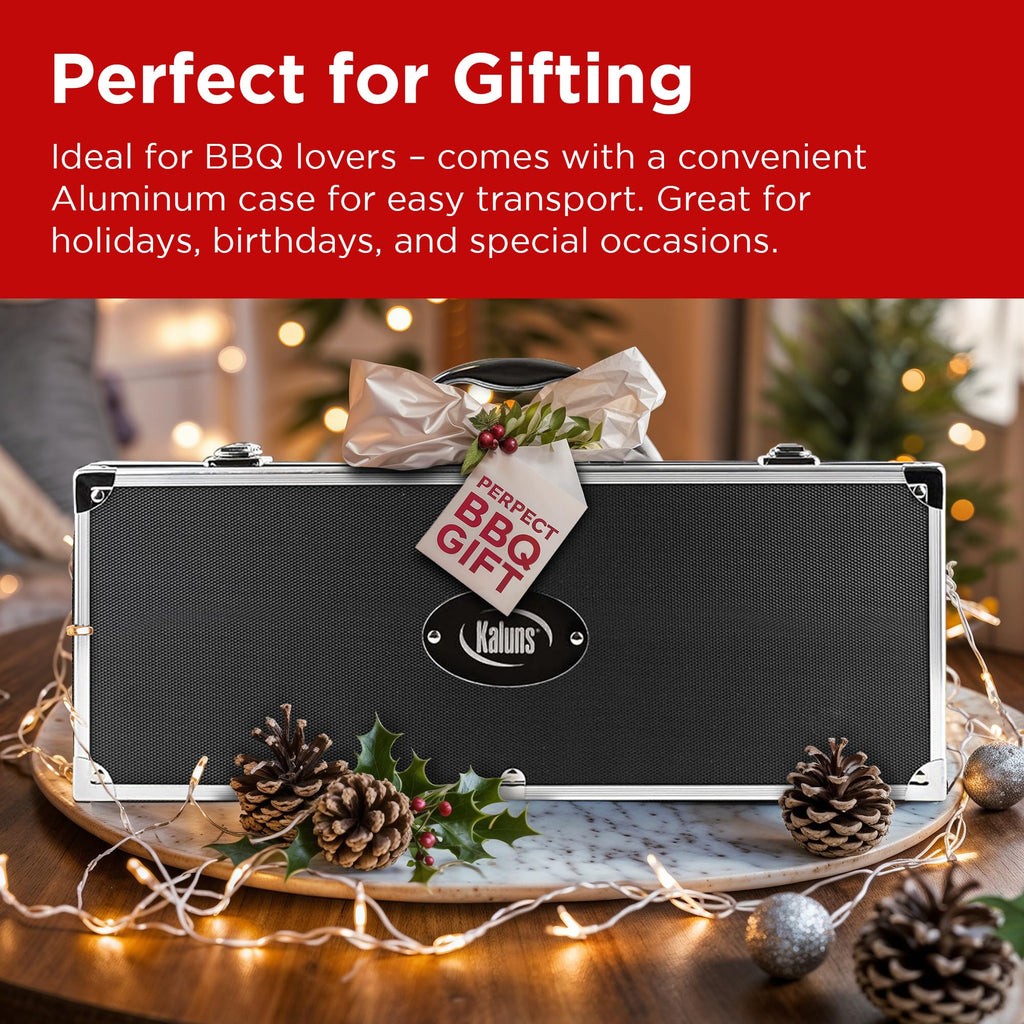 Kaluns Grilling Accessories, Dad Gifts for Fathers Day, Grilling Gifts, Heavy Duty Stainless Steel BBQ Tool Set for Outdoor Grill with Aluminum Case and Apron, Birthday Gifts for Men Women