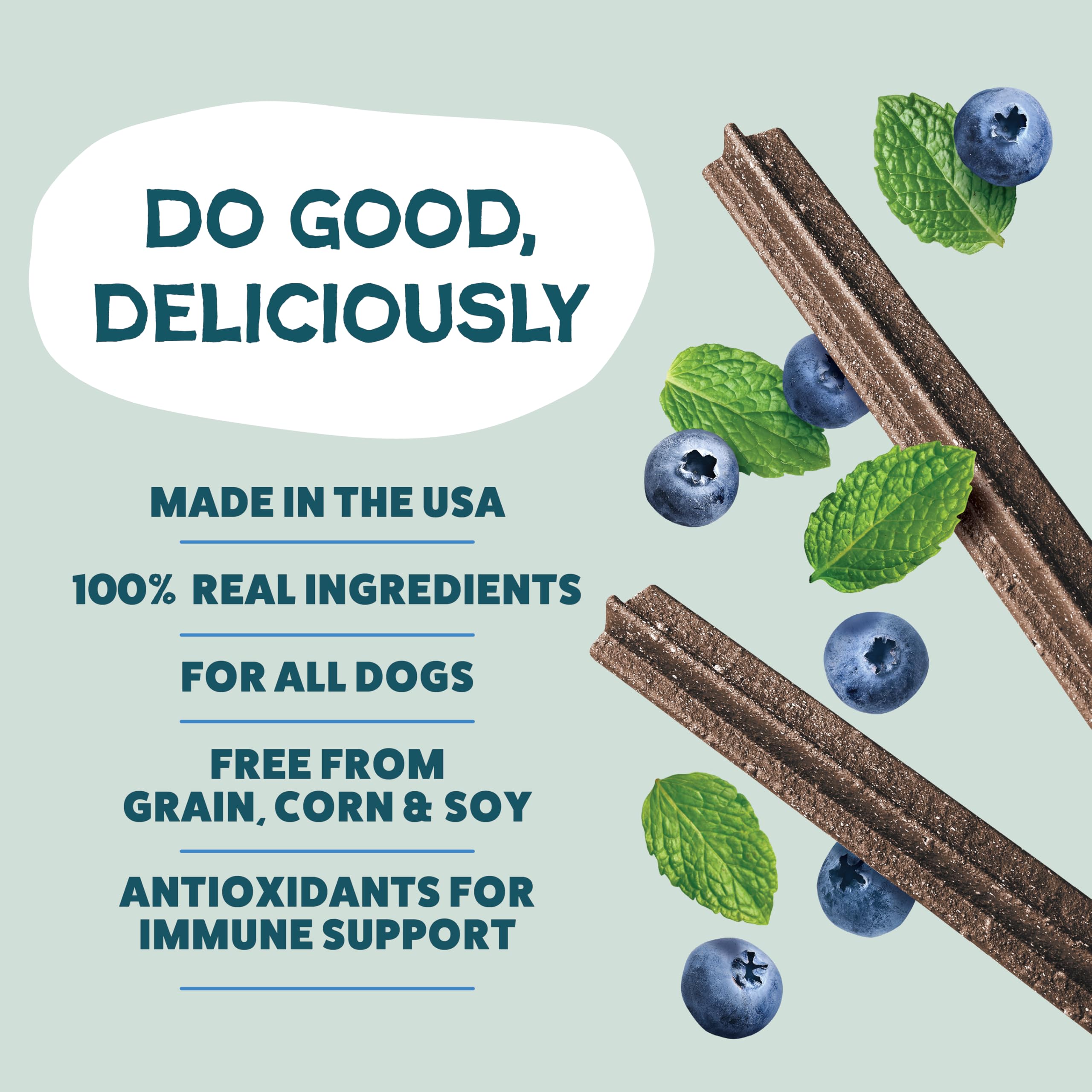 Shameless Pets Blueberry & Mint Dental Chews for Dogs, 8 Chews - Natural Dog Teeth Cleaning Treats with Fresh Breath Benefits | Grain-Free Dental Sticks for Small, Medium & Large Dogs