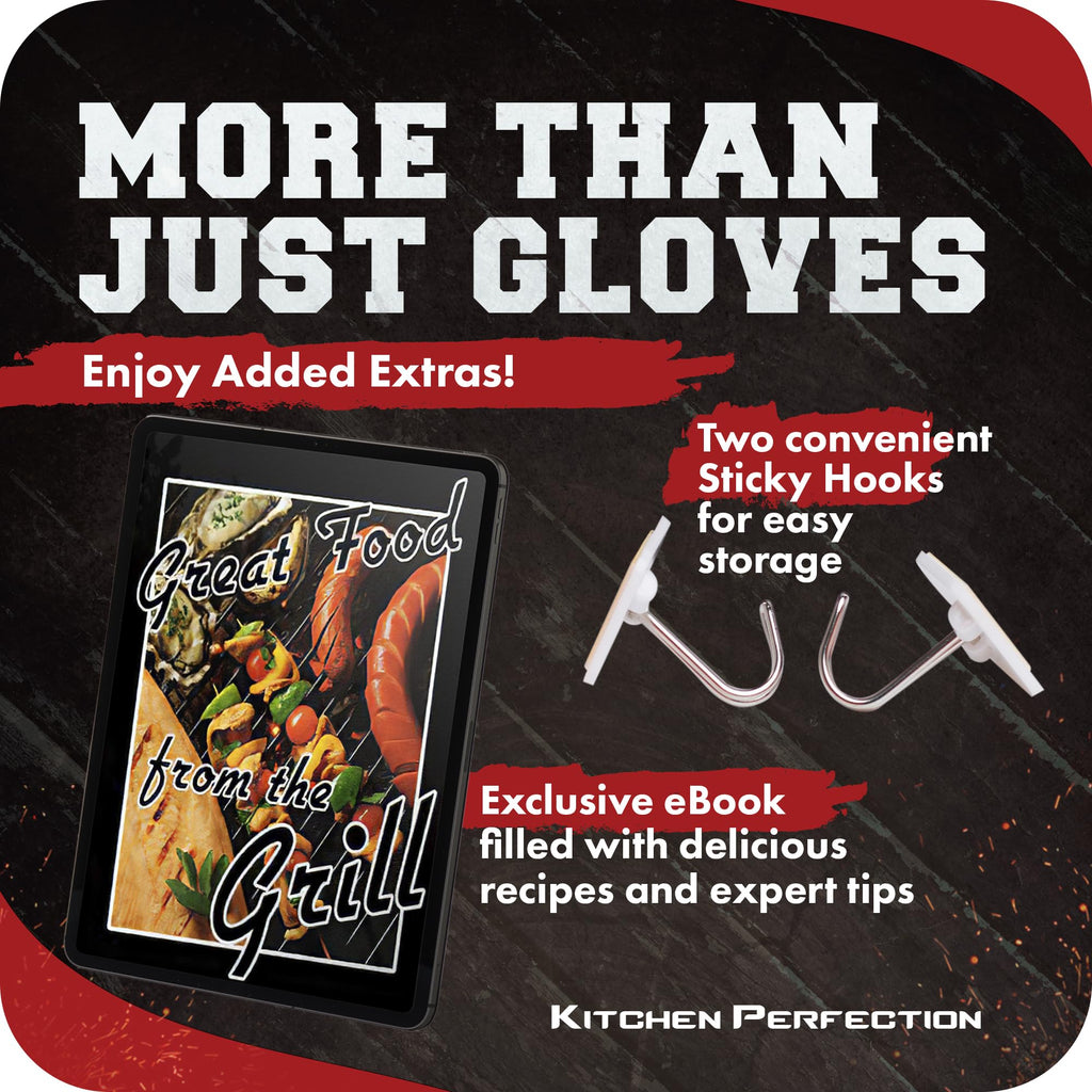 KITCHEN PERFECTION Silicone Oven & Griddle Gloves -Extreme Heat Resistant BBQ & Grilling Gloves -Handle Hot Food Right on Your Griddle |Waterproof Oven Mitts Grill Gloves |Superior Set+3 Bonuses