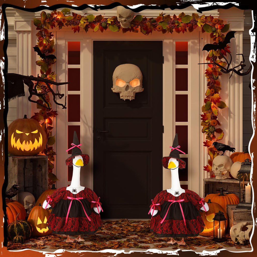 Suzile Fall Maple Porch Goose Outfit Autumn Goose Clothes for 23 Inch Cement or Plastic Geese Costume for Yard Lawn Outdoor Garden Patio Concrete Duck Statue Dress Thanksgiving Party Holiday Decor