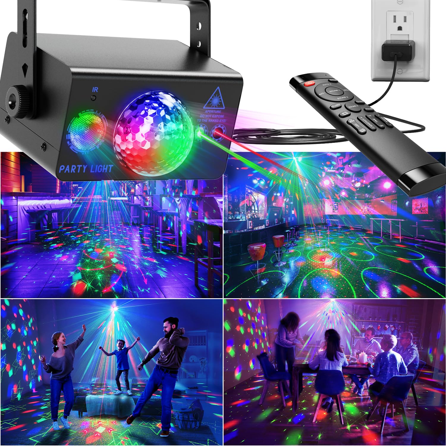 Party Lights DJ Disco Ball & LED Stage Strobe Light with Sound-Activated 10ft USB-C Cable,Remote,Disco Lights for Parties Indoor Use,Birthday,Dance,Clubs,Bar,Living Room,Weddings, Holidays Décor